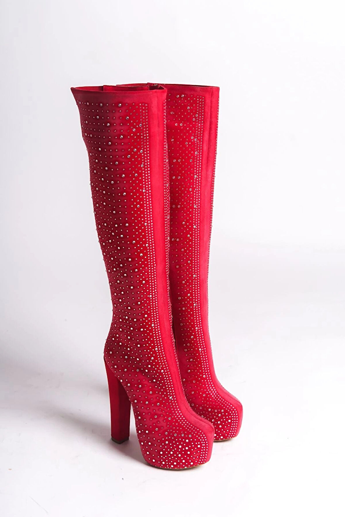 Kadın Moda Komple Taş Detay Yüksek Topuklu Çizme Şık ve Zarif Abiye Ayakkabı