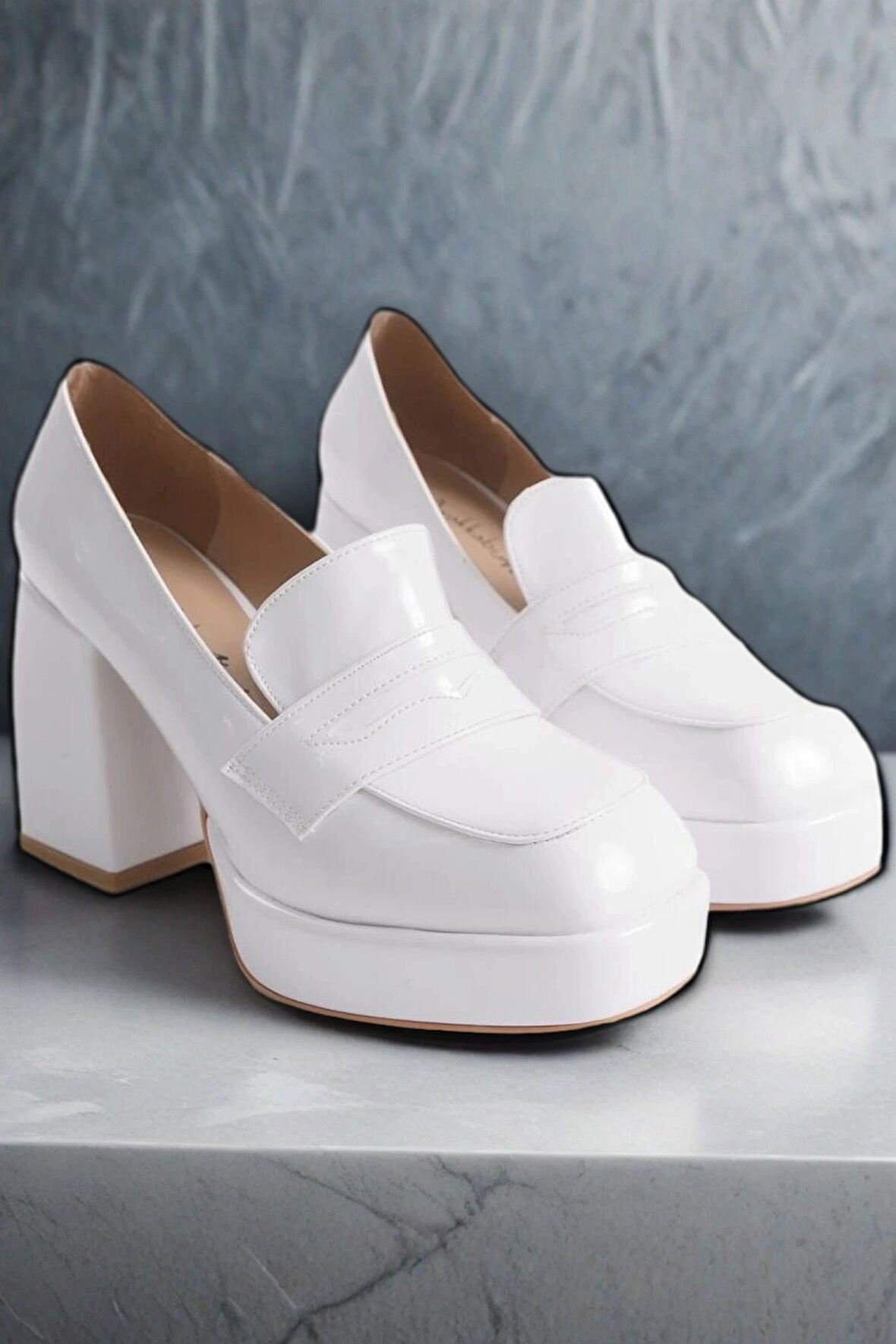 Kadın Moda Platform Kalın Topuklu Loafer Şık ve Zarif Abiye Ayakkabı