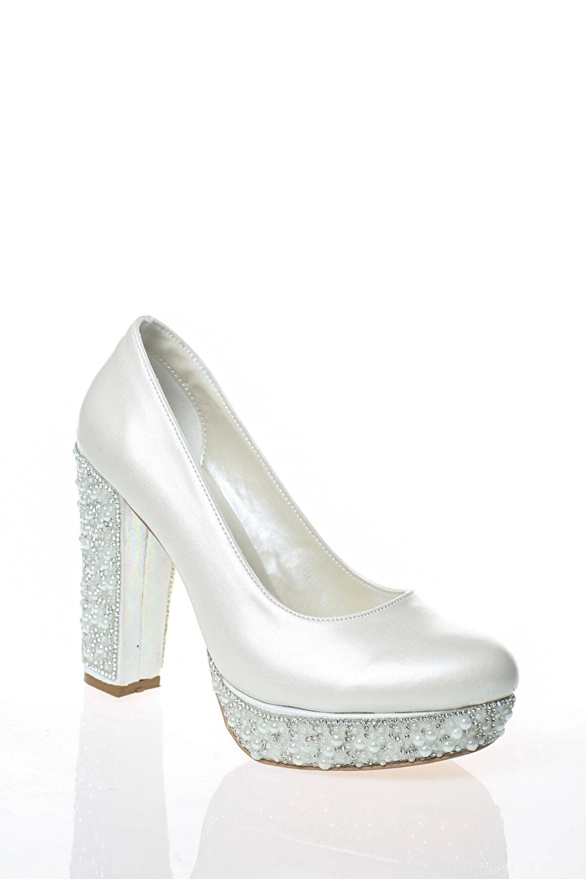 Kadın Sedef Cilt Ökçe Poli İnci Taş Abiye Ayakkabı Kadın Topuklu Şık Gece Ayakkabısı