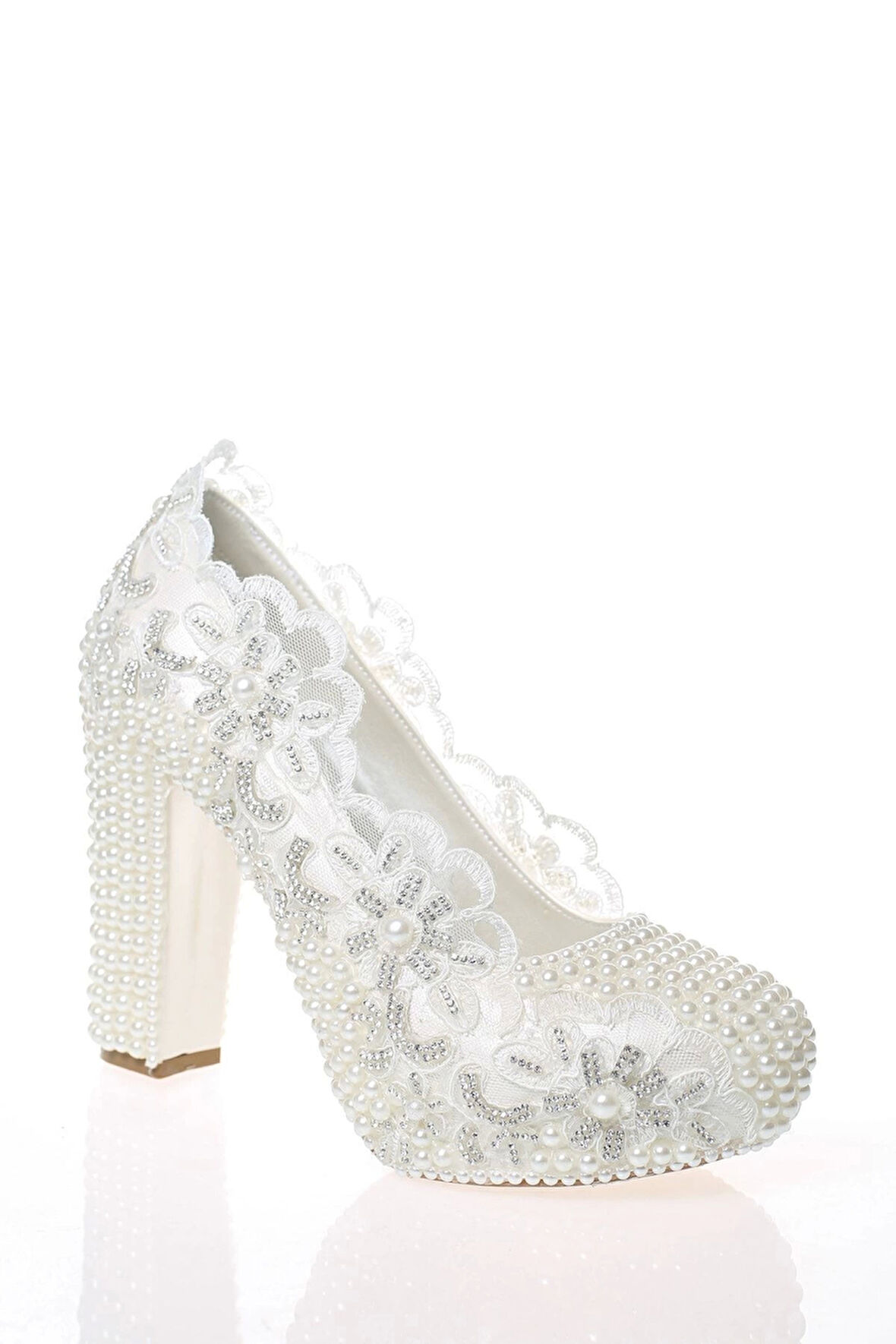 Sedef Inci Taş Işlemeli Gelin Ayakkabı Kadın Topuklu Abiye Ayakkabı Şık Gece Ayakkabısı