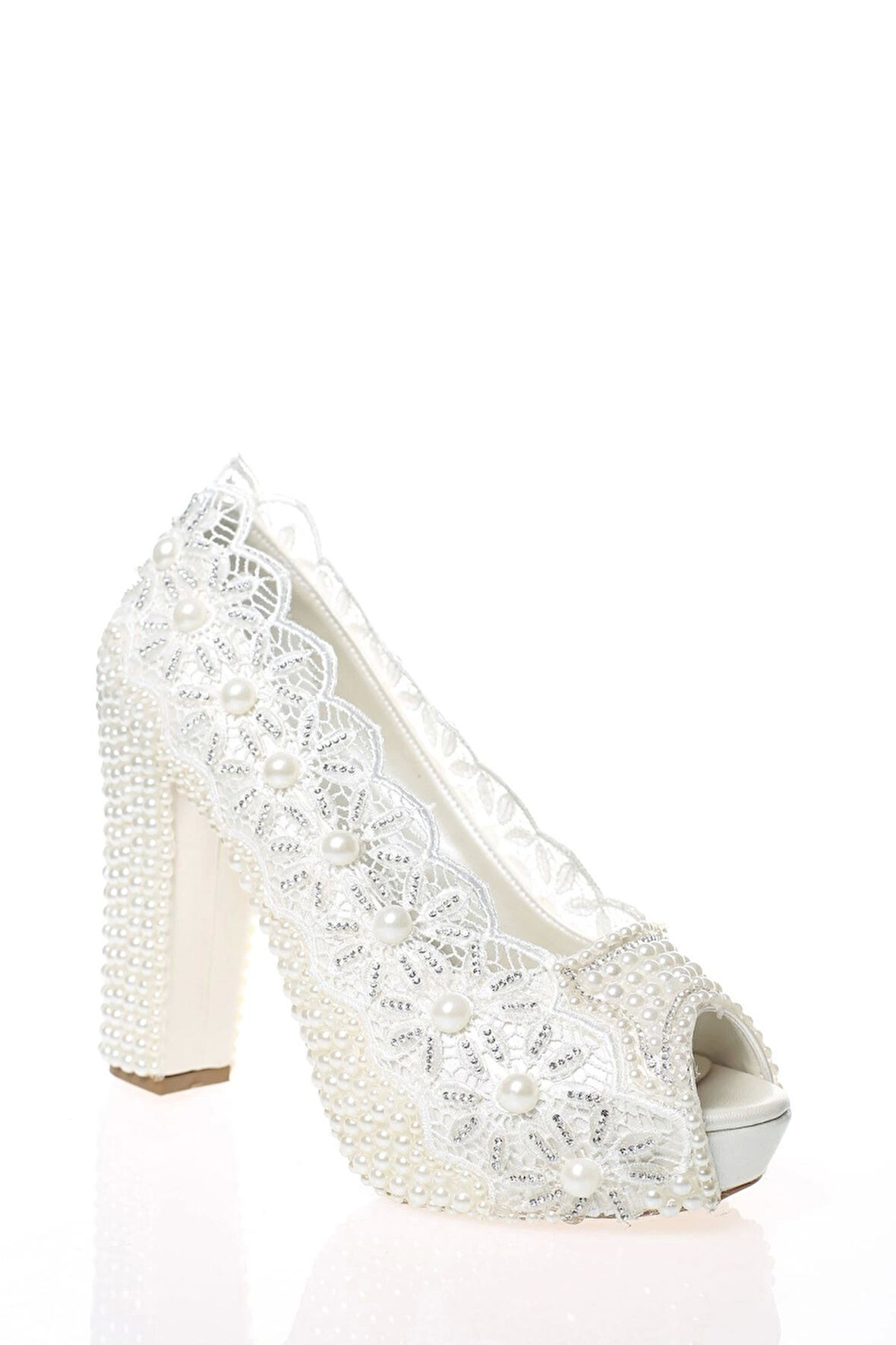 Kadın Beyaz Sedef Inci Taş Işlemeli Gelin Ayakkabı Kadın Topuklu Abiye Ayakkabı Şık Gece Ayakkabısı