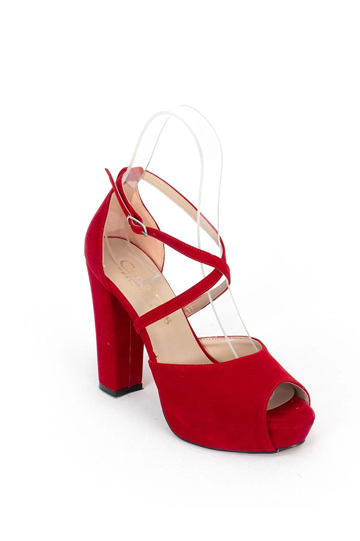 Kırmızı Süet Kadın Abiye Ayakkabı Kadın Topuklu Şık Gece Ayakkabısı Zarif Tasarım Yüksek Topuk