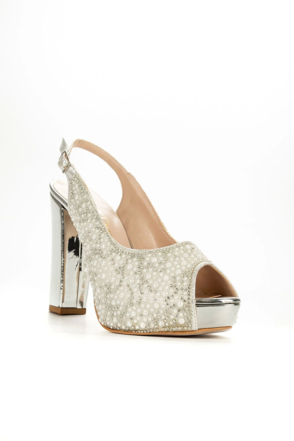 Gold Ayna Full Inci Taş Topuklu Kadın Abiye Ayakkabı Kadın Topuklu Şık Gece Ayakkabısı