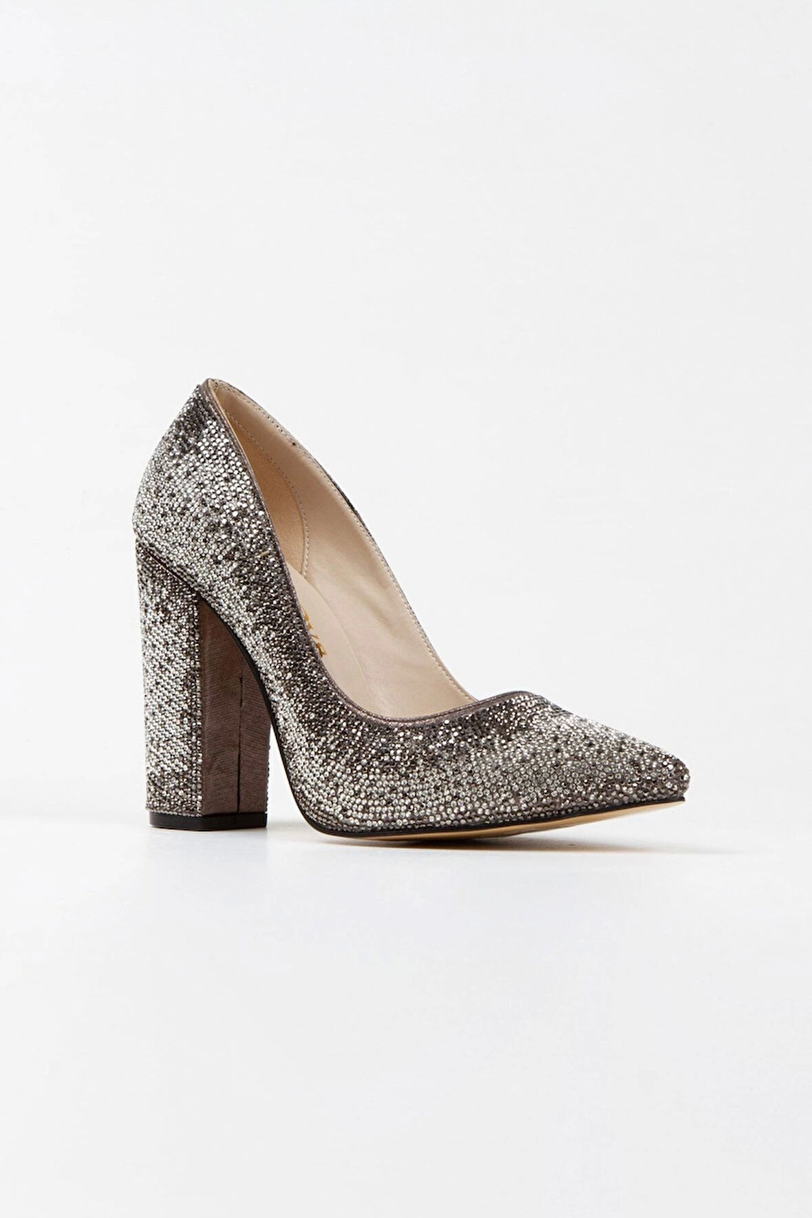 Gümüş Sultan Çift Renktaşlı Klasik Sivri Kalın Topuklu Kadın Abiye Ayakkabı Kadın Topuklu Şık