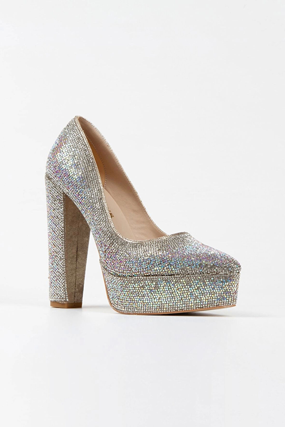 Gold Sultan Janjan Taşlı Klasik Sivri Kalın Topuklu Sivri Kadın Abiye Ayakkabı Kadın Topuklu Şık