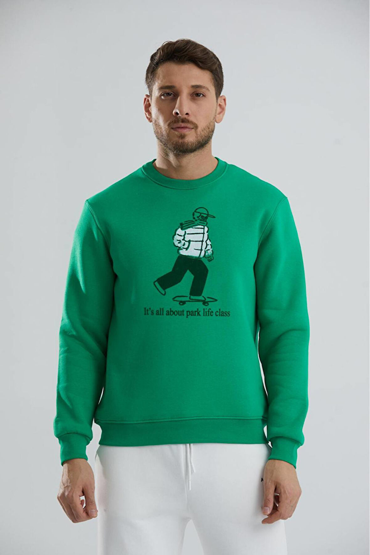 Baskılı Bisiklet Yaka Unisex Sweatshirt