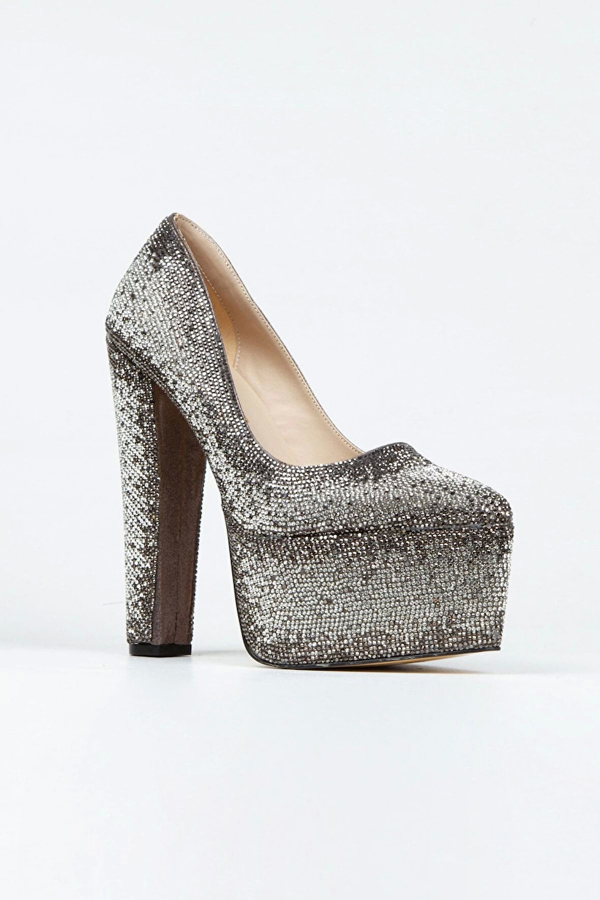 Gümüş Sultan Çift Renktaşlı Klasik Sivri Kalın Topuklu Sivri Kadın Abiye Ayakkabı Kadın Topuklu Şık