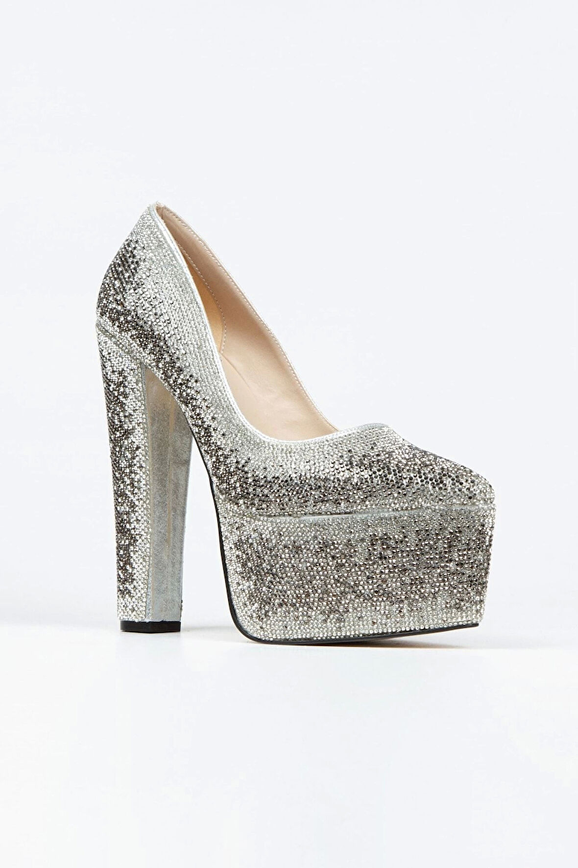 Gümüş Sultan Çift Renktaşlı Klasik Sivri Kalın Topuklu Sivri Kadın Abiye Ayakkabı Kadın Topuklu Şık