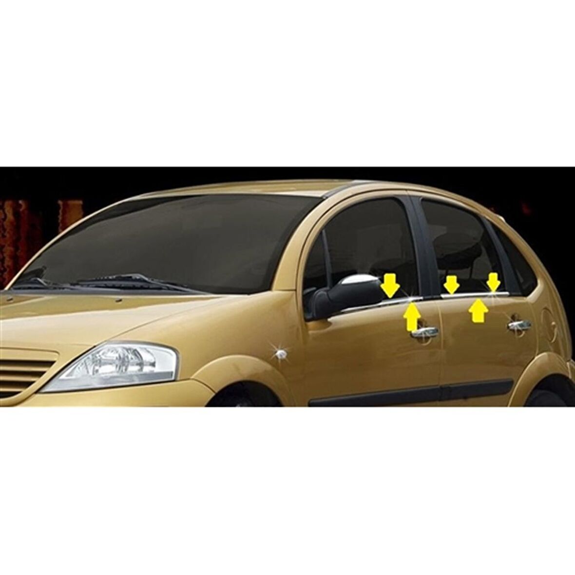 DB Chrome Citroen C3 Cam Çıtası Nikelajı 2002-2009 4 Parça P.Çelik