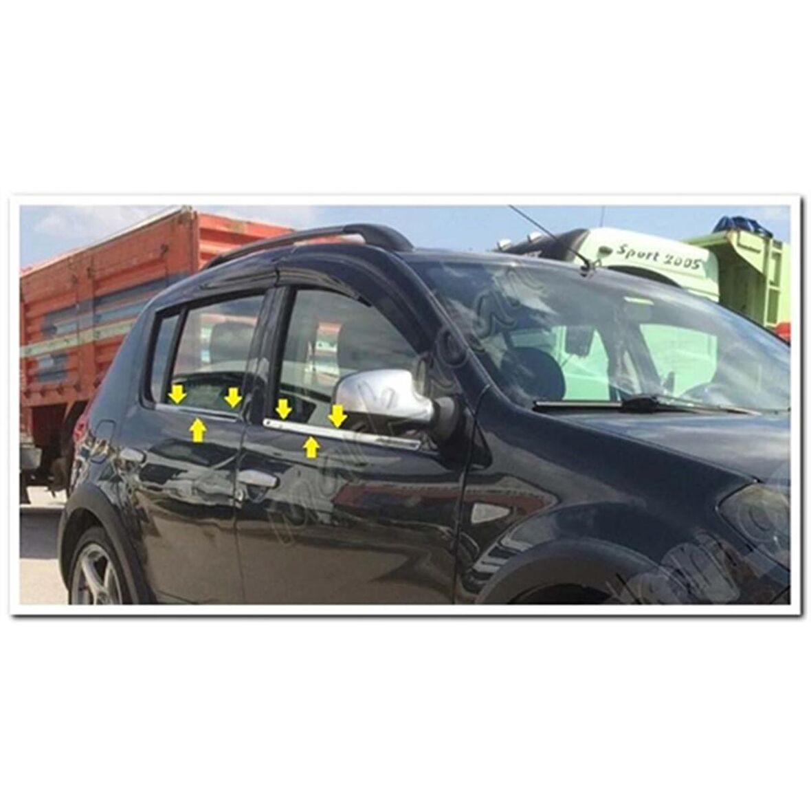 DB Chrome Dacia Sandero Cam Çıtası Nikelajı 2006-2012 4 Parça P.Çelik