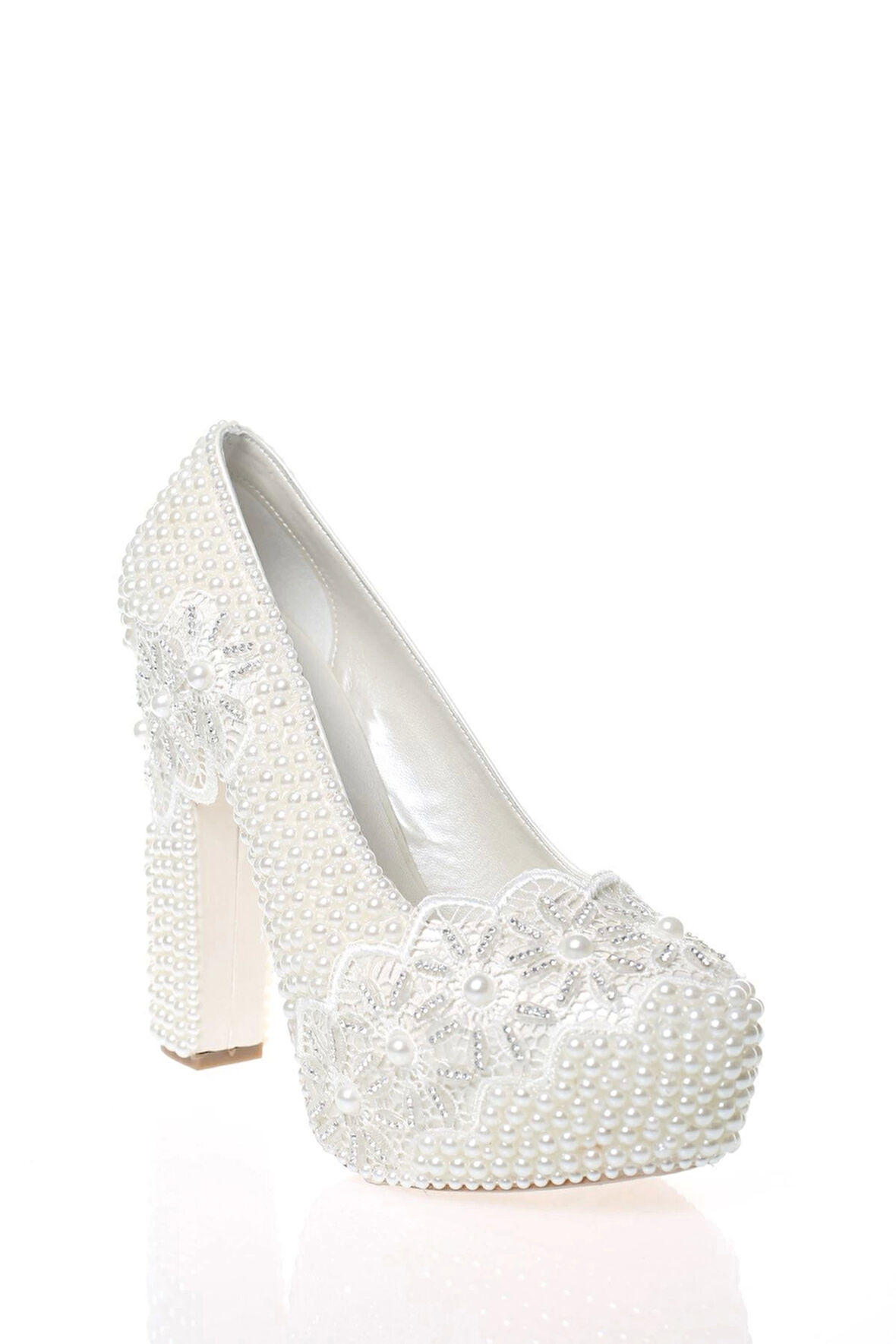 Kadın Beyaz Sedef Inci Taş Işlemeli Gelin Ayakkabı Kadın Topuklu Abiye Ayakkabı Şık Gece Ayakkabısı