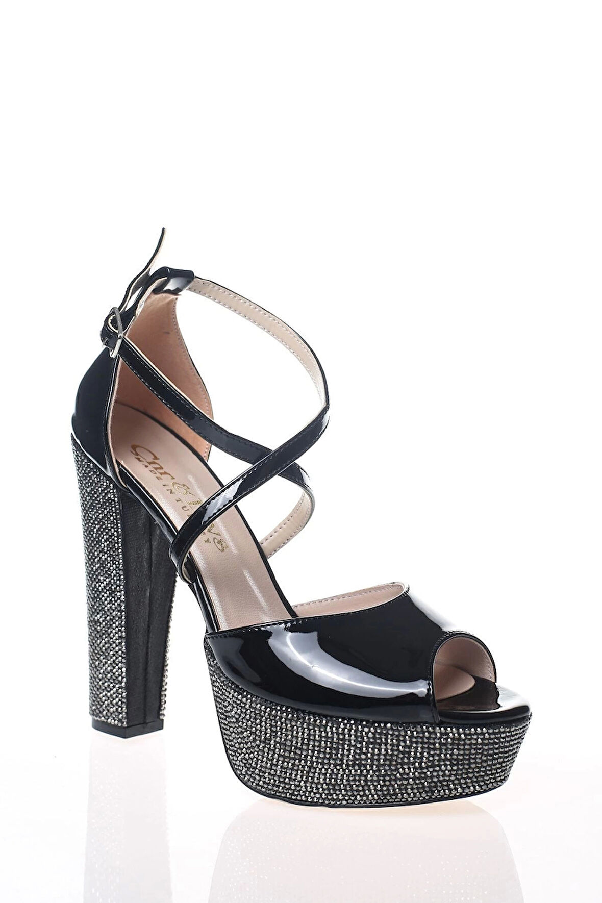 Kadın Gümüş Ayna Ökçe Poli Taş Abiye Ayakkabı Kadın Topuklu Şık Gece Ayakkabısı Zarif Tasarım