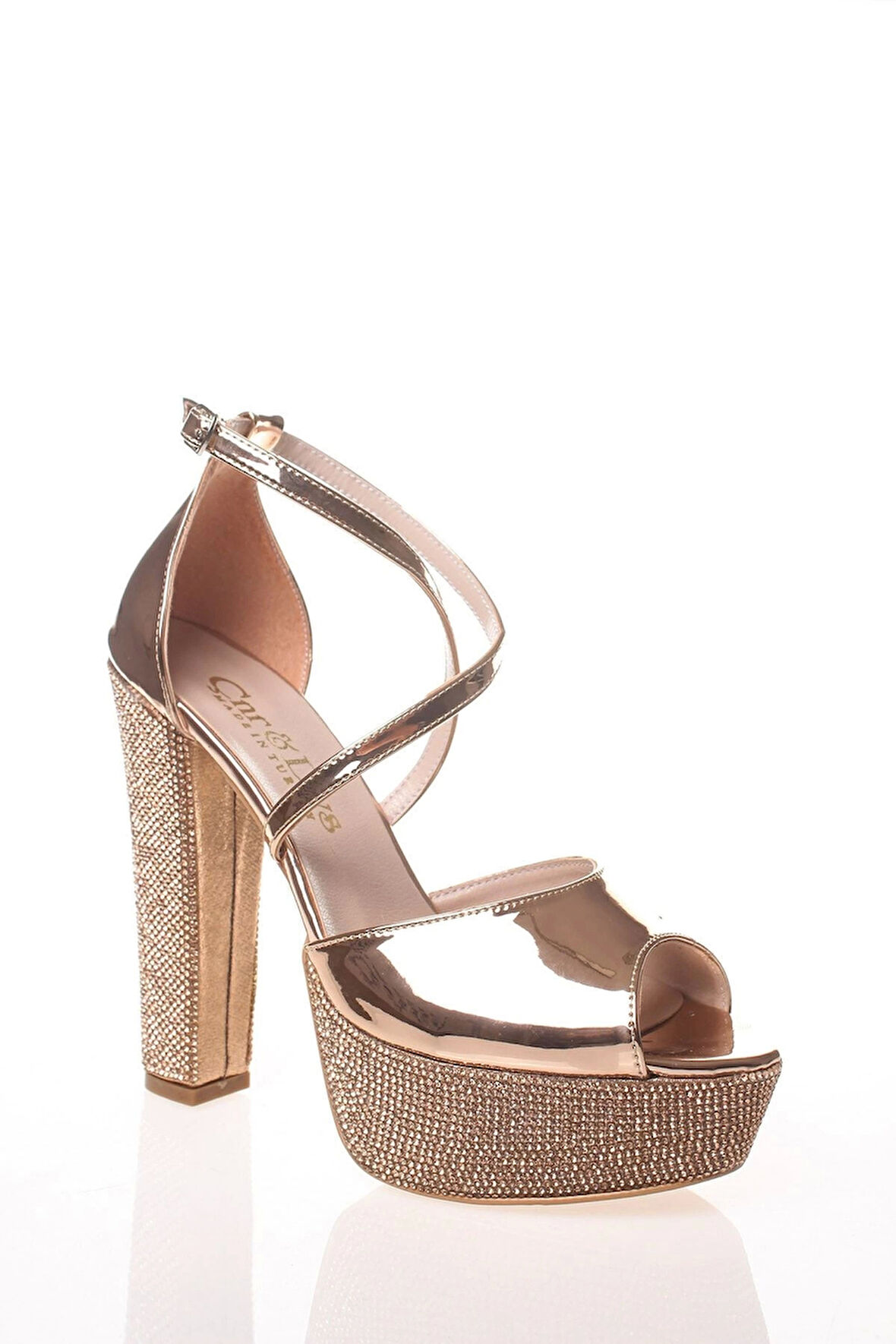 Kadın Gümüş Ayna Ökçe Poli Taş Abiye Ayakkabı Kadın Topuklu Şık Gece Ayakkabısı Zarif Tasarım