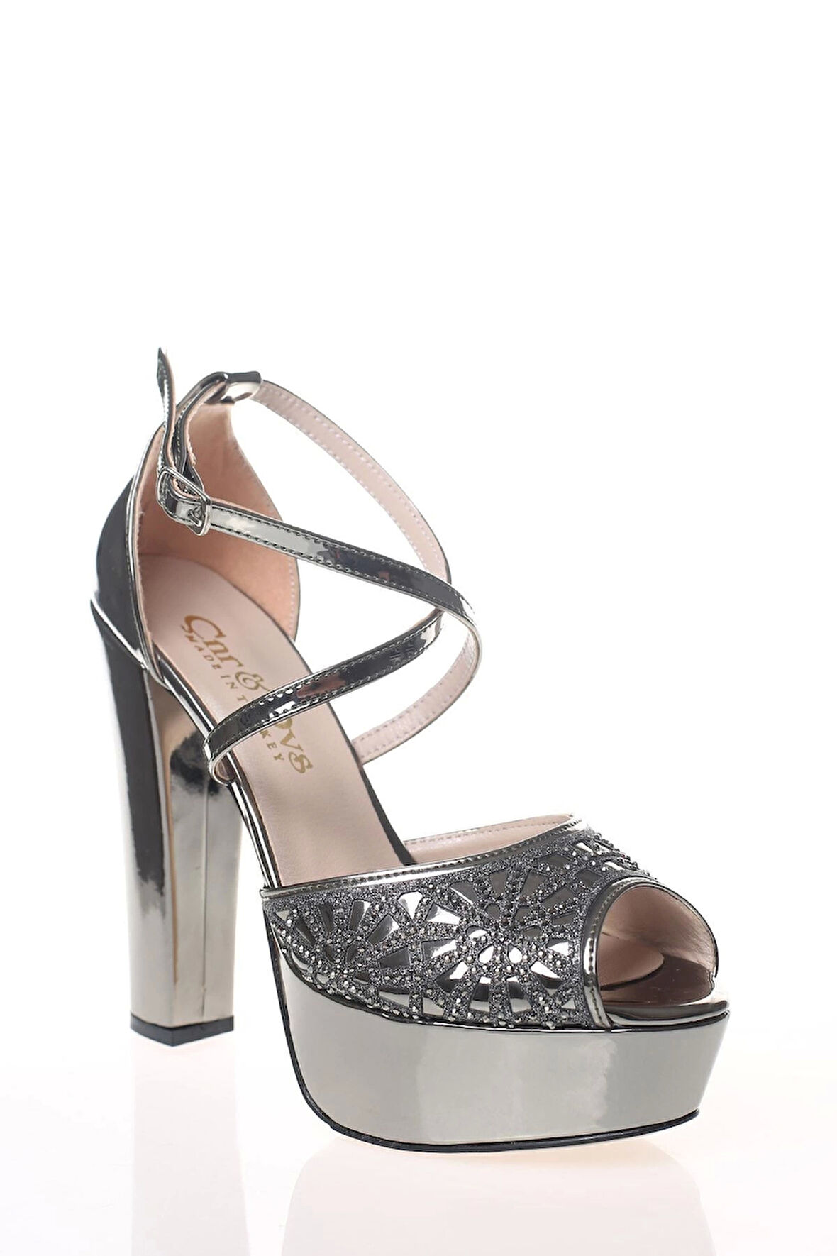 Gold Ayna Yüz Kristal Lazer Kadın Abiye Ayakkabı Kadın Topuklu Şık Gece Ayakkabısı