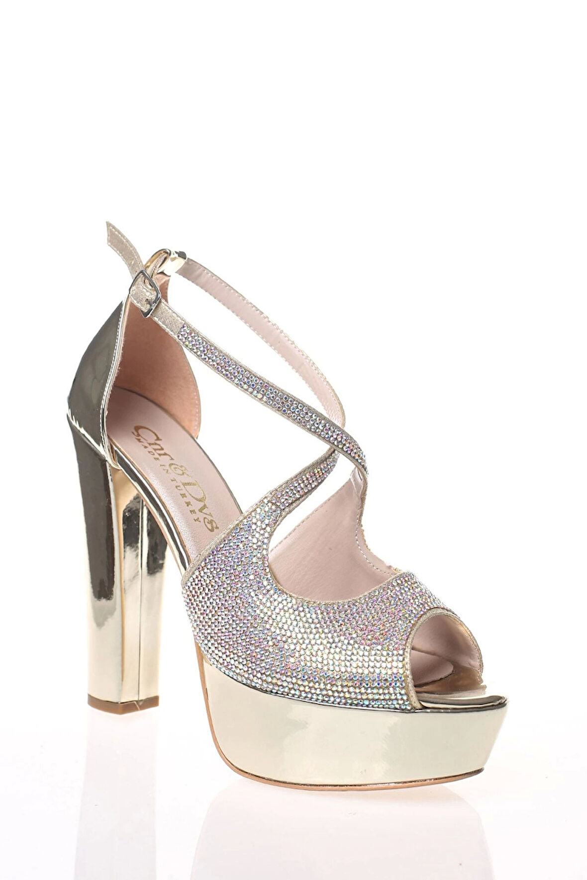 Kadın Gold Ayna Yüz Taş Abiye Ayakkabı Kadın Topuklu Şık Gece Ayakkabısı Zarif Tasarım