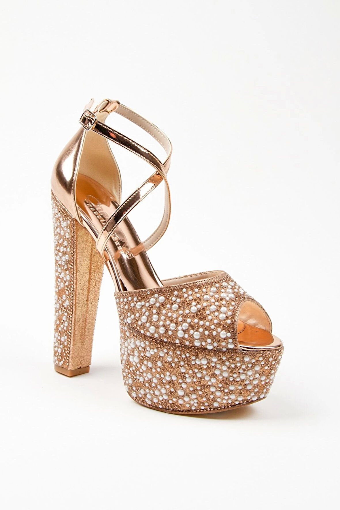 Gold Ayna Full Inci Topuklu Kadın Abiye Ayakkabı Kadın Topuklu Şık Gece Ayakkabısı