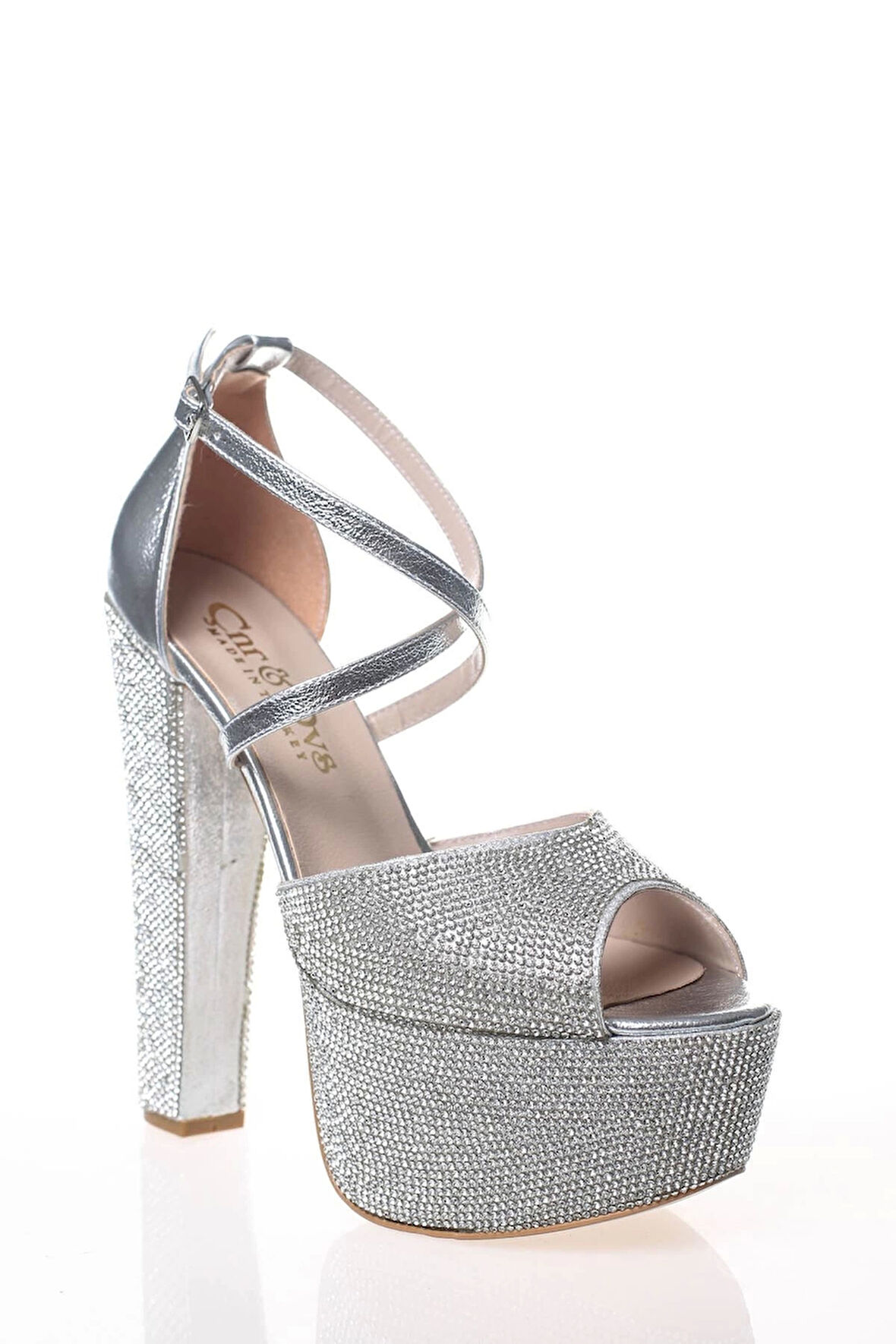 Kadın Gold Kristal Full Taş Kadın Abiye Ayakkabı Kadın Topuklu Şık Gece Ayakkabısı