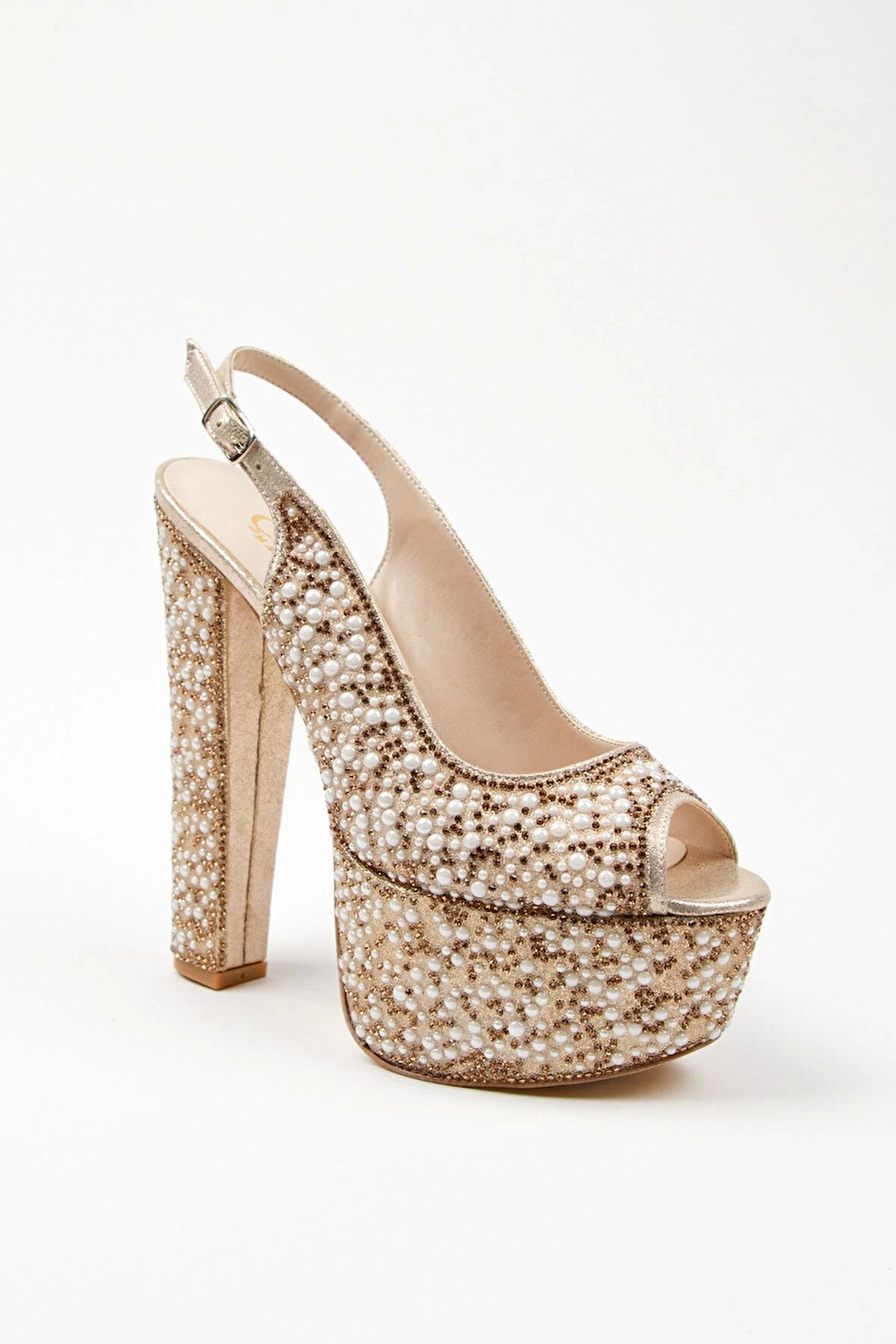 Gold Sultan Full Inci Topuklu Kadın Abiye Ayakkabı Kadın Topuklu Şık Gece Ayakkabısı