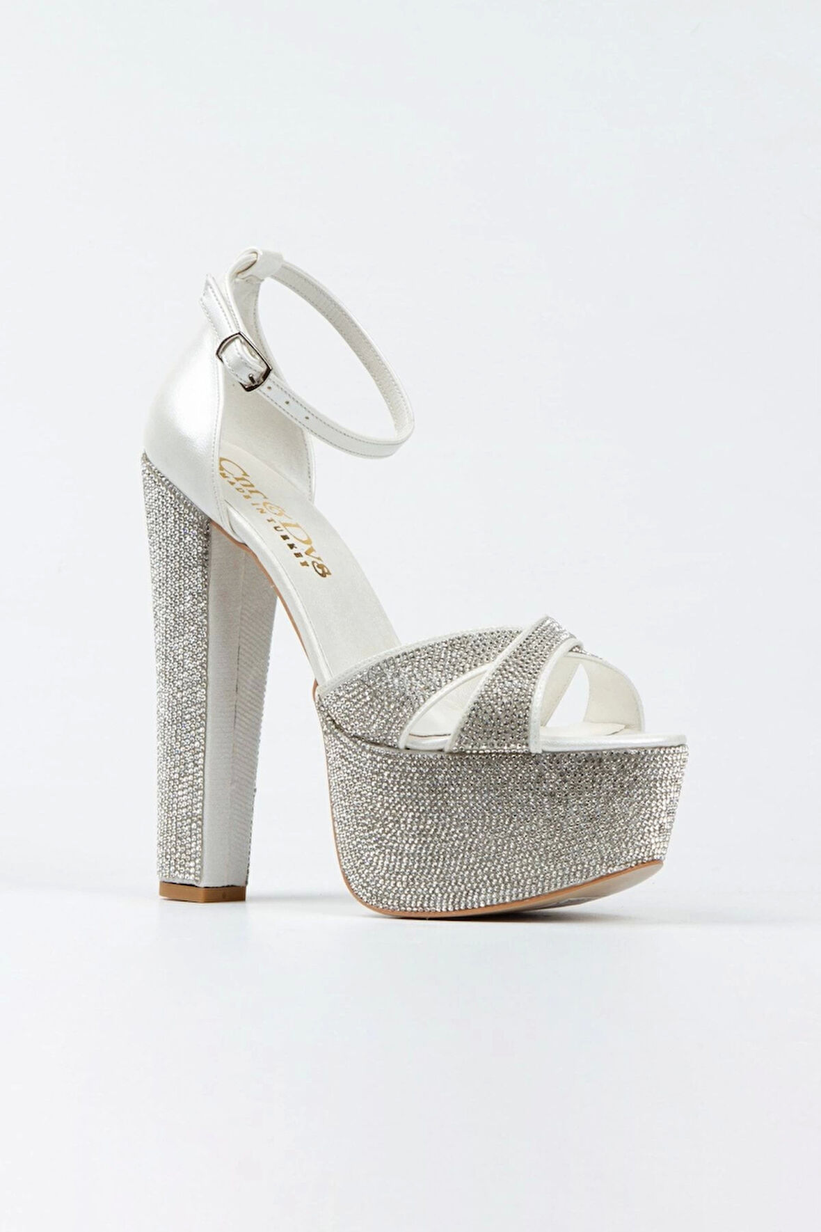 Gold Ayna Janjan Taşlı Çapraz Model Klasik Topuklu Platformlu Kadın Abiye Ayakkabı Kadın Topuklu Şık