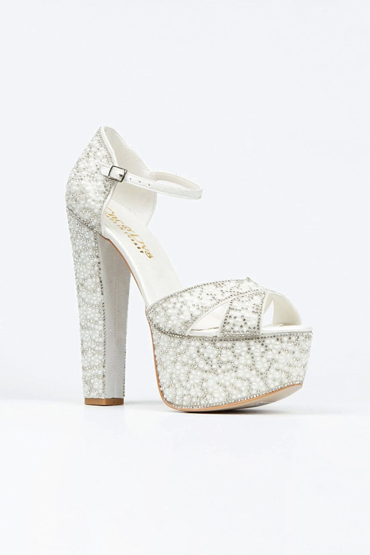 Gold Sultan Full Inci Taşlı Çapraz Model Klasik Topuklu Platformlu Kadın Abiye Ayakkabı Şık