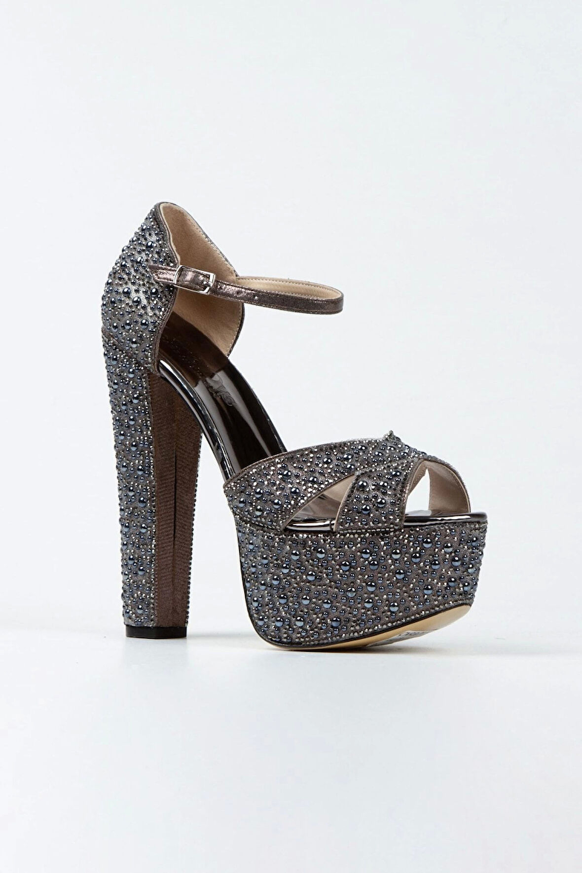 Gold Sultan Full Inci Taşlı Çapraz Model Klasik Topuklu Platformlu Kadın Abiye Ayakkabı Şık