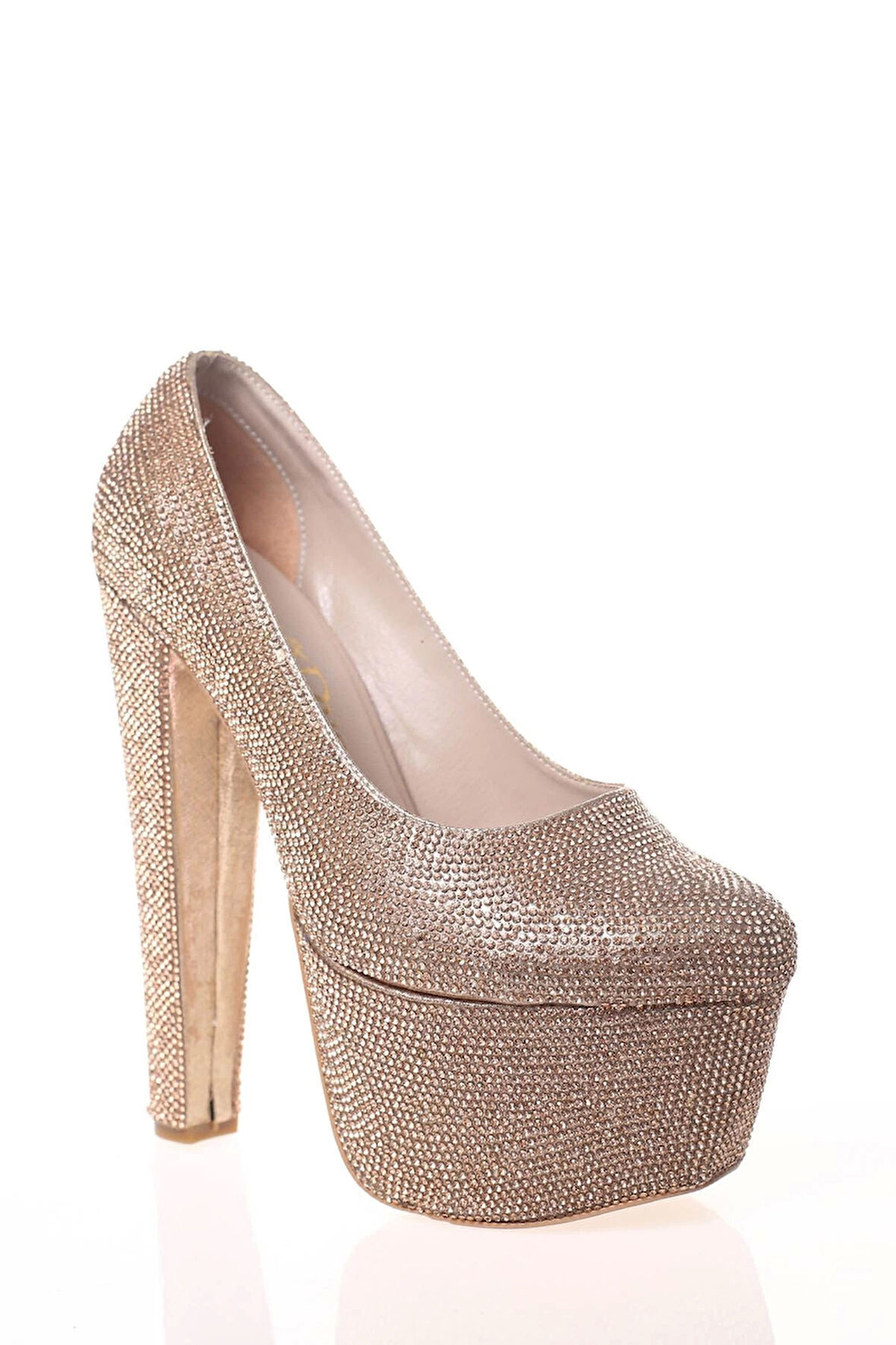 Kadın Gold Full Taş Yüksek Topuk Abiye Ayakkabı Kadın Topuklu Şık Gece Ayakkabısı