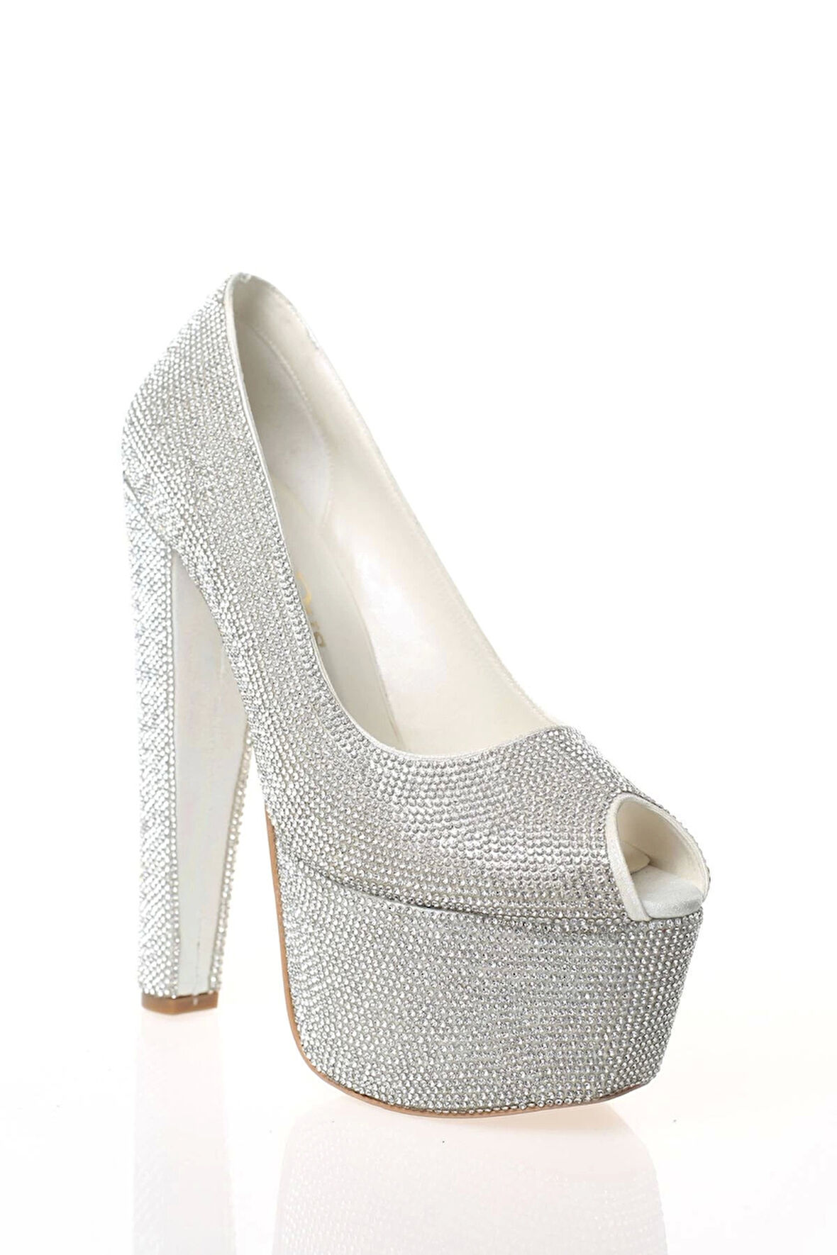 Kadın Gümüş Full Taş Yüksek Topuk Abiye Ayakkabı Kadın Topuklu Şık Gece Ayakkabısı