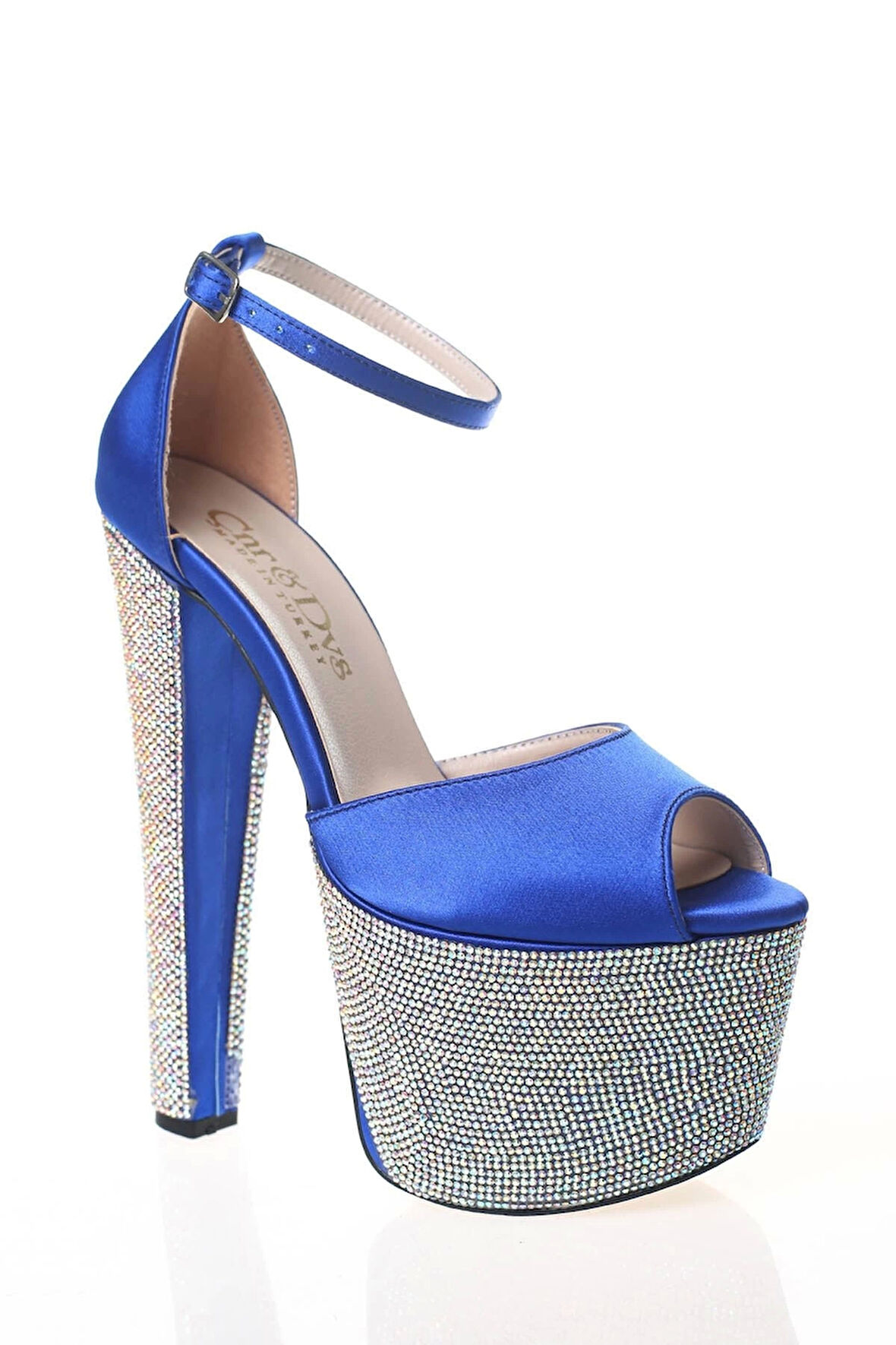 Kadın Fuşya Saten Ökçe Poli Taş Yüksek Topuk Abiye Ayakkabı Kadın Topuklu Şık Gece Ayakkabısı