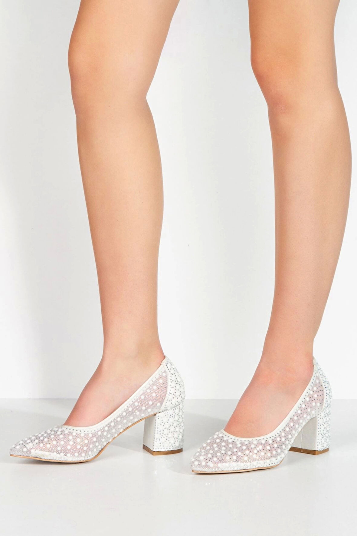Gümüş Tül Inci Taşlı Klasik Topuklu Kadın Abiye Ayakkabı Kadın Topuklu Şık Gece Ayakkabısı