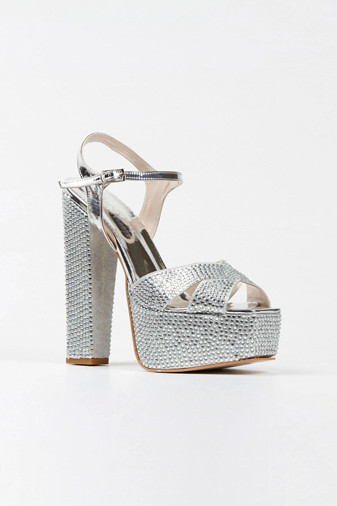 Gold Ayna Full Taşlı Klasik Köşe Kalıplı Kalın Topuklu Kadın Abiye Ayakkabı Kadın Topuklu Şık