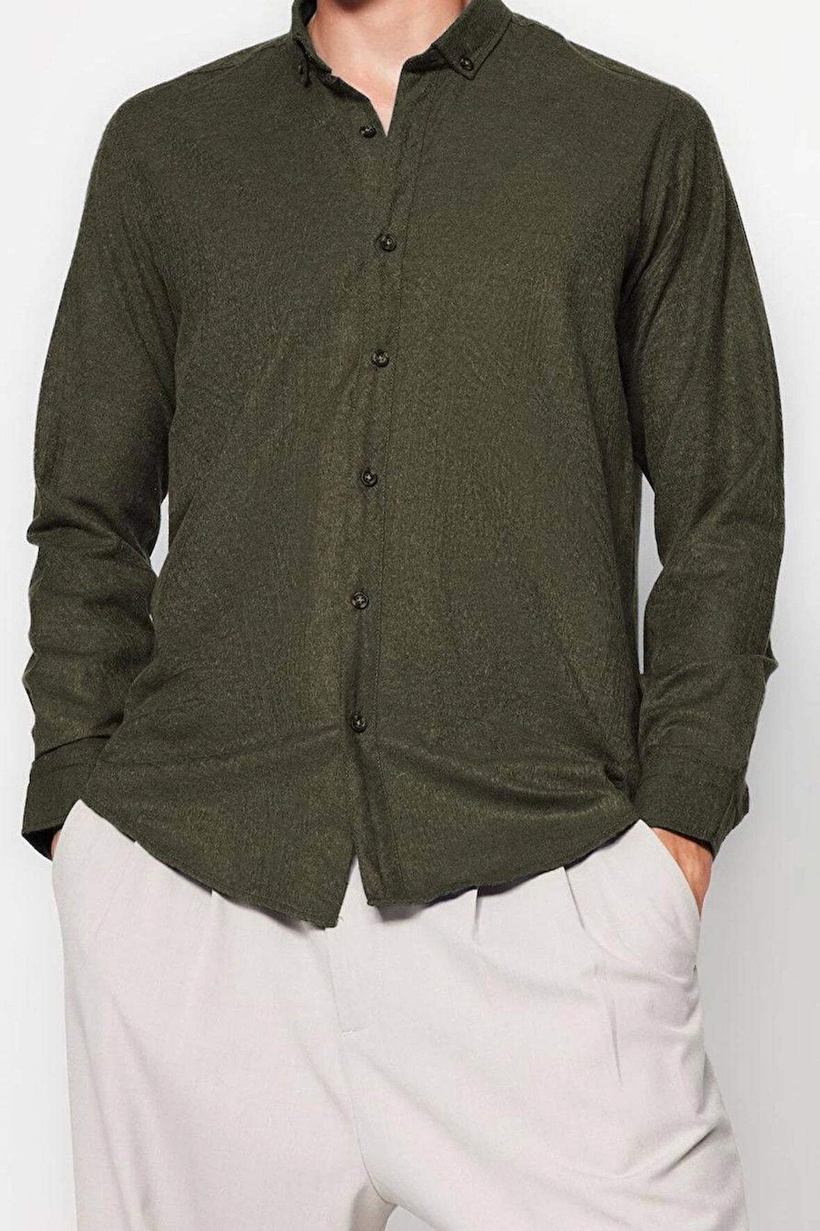 Moda Erkek Düğmeli Yaka Düz Desen Günlük Kışlık Gömlek