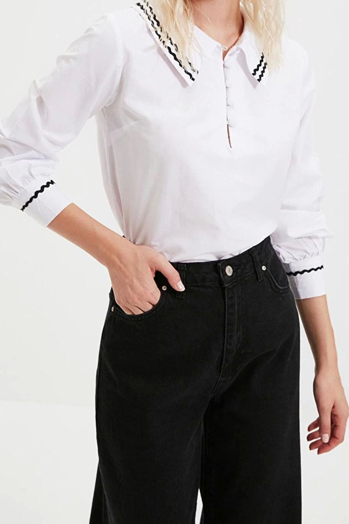 Moda Bebe Yaka Dokuma Regular Düz Desen Şık gece Regular Uzun Kol Bluz