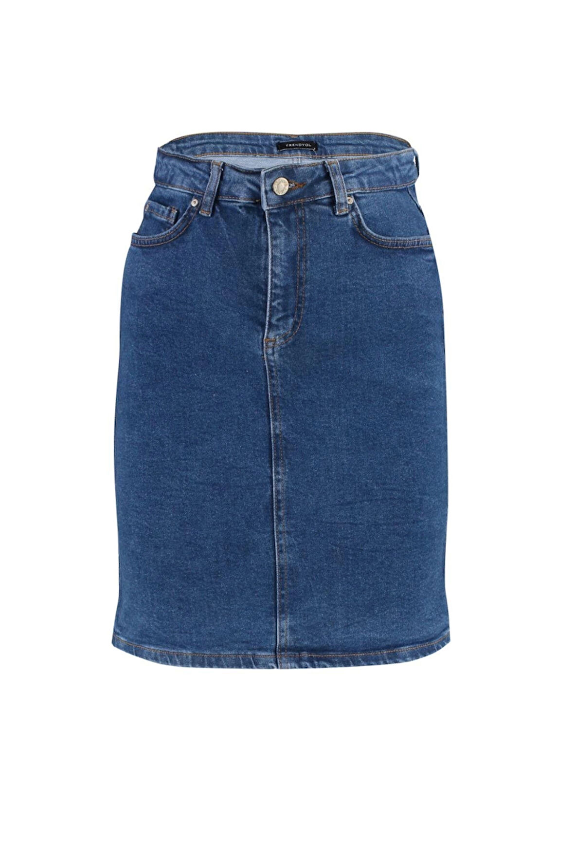 Modern Tarz Astarsız Denim Mini Boy Basic Yüksek Bel Mini Denim Etek