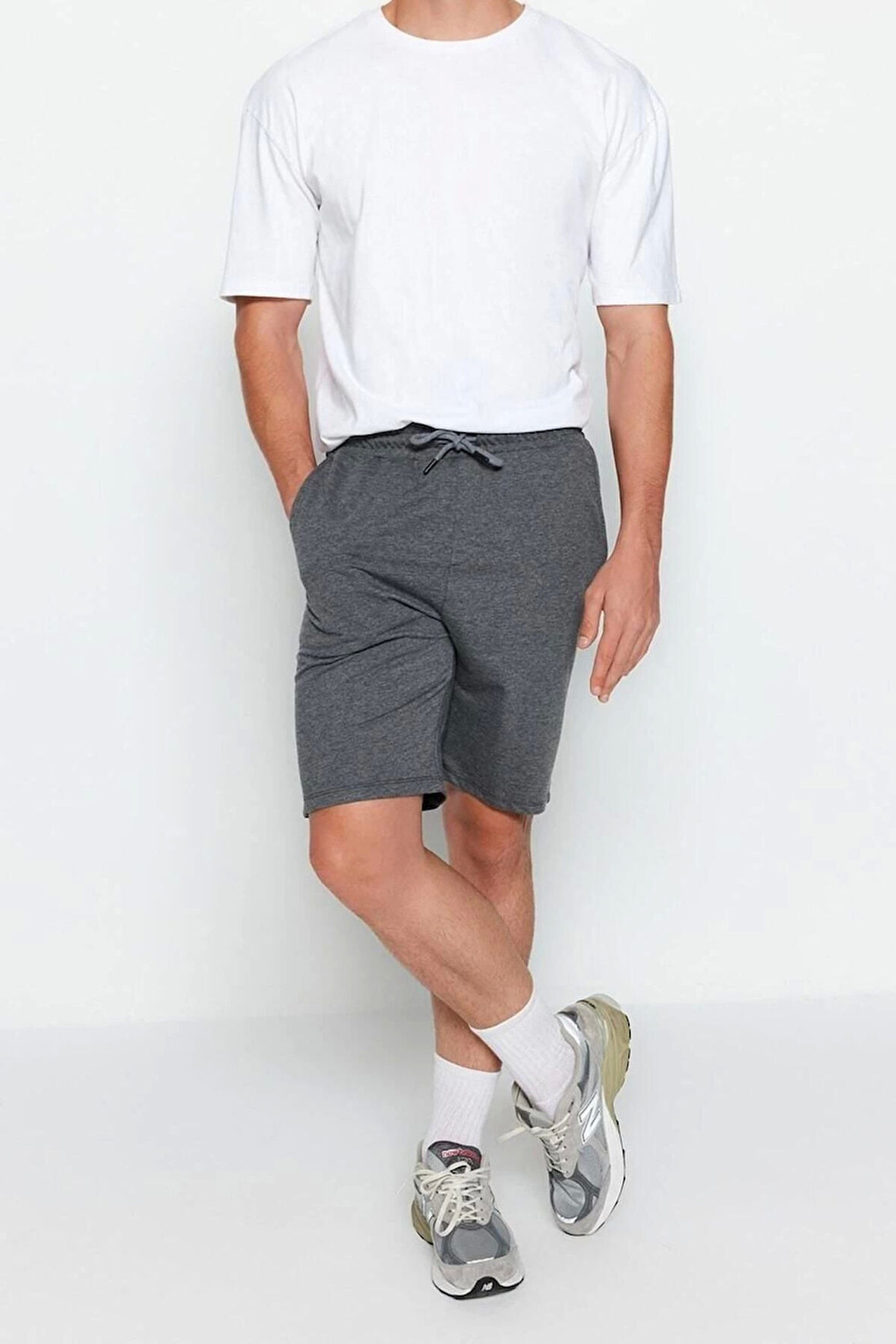 Moda Örme Normal Bel Boru Paça Gündelik Antrasit Regular Fit Şort Bermuda