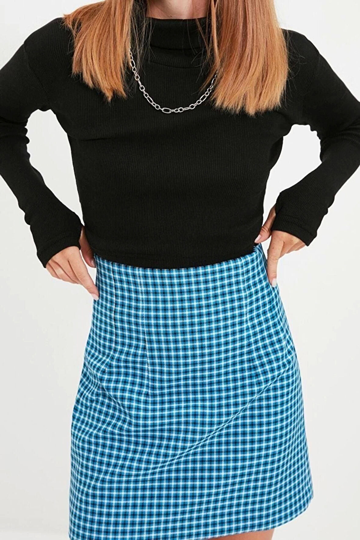 Moda Balıkçı Yaka Örme Slim Düz Desen Casual Günlük Crop Uzun Kol Bluz