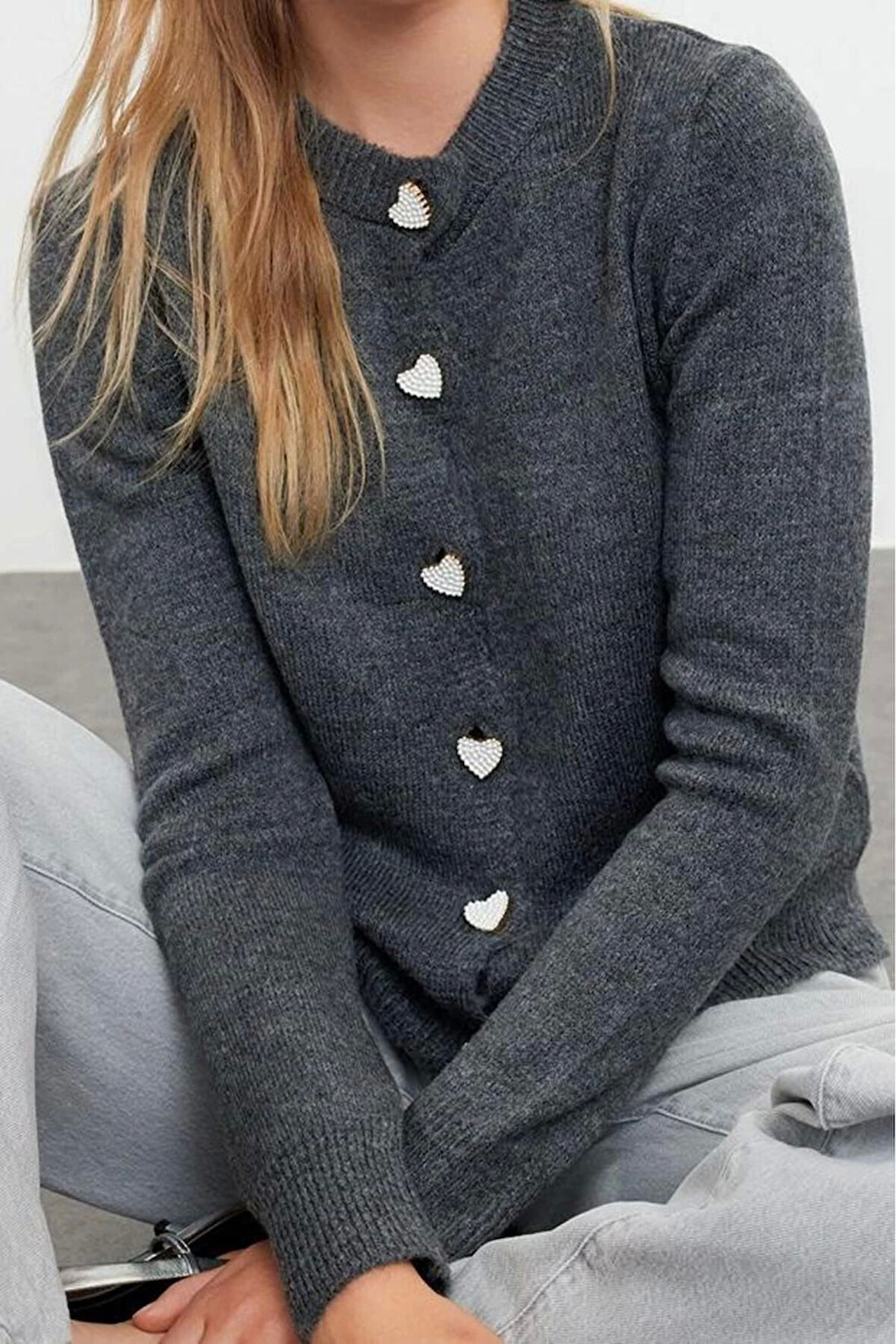 Kadın Modern Tarz Rahat Uzun Bisiklet Yaka Düz Kol Regular Triko Hırka