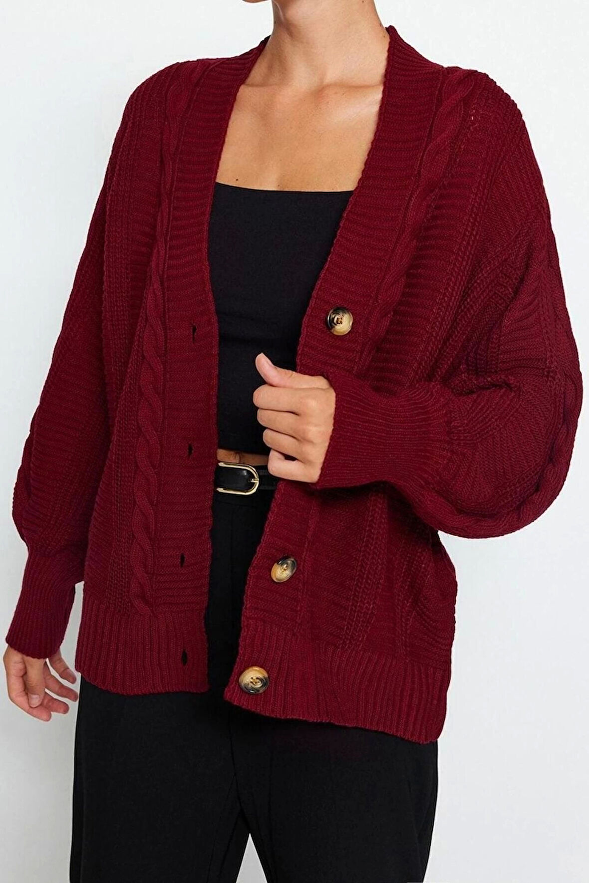 Kadın Modern Tarz Oversize V Yaka Regular Triko Hırka