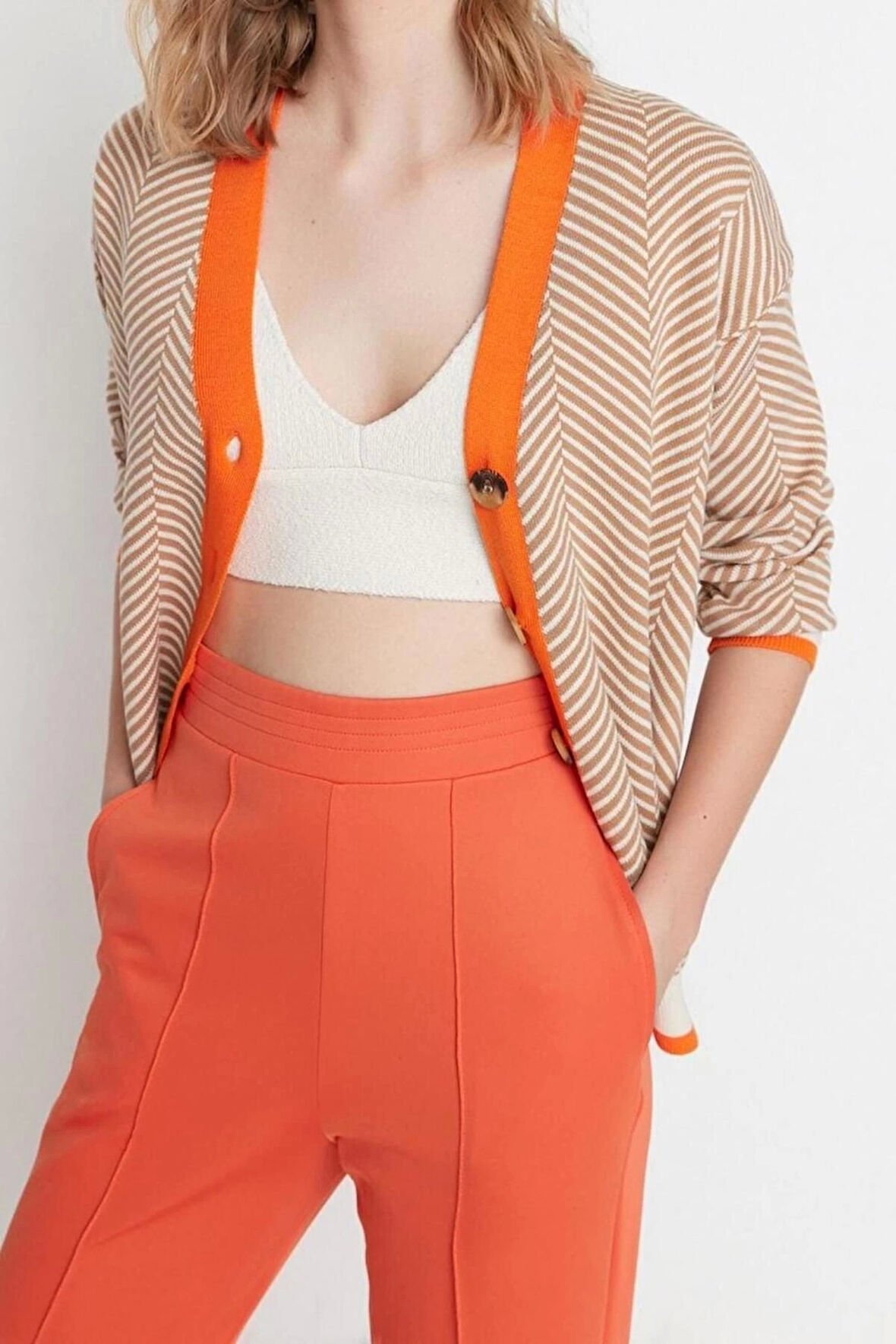 Kadın Modern Tarz Oversize V Yaka Midi Triko Hırka