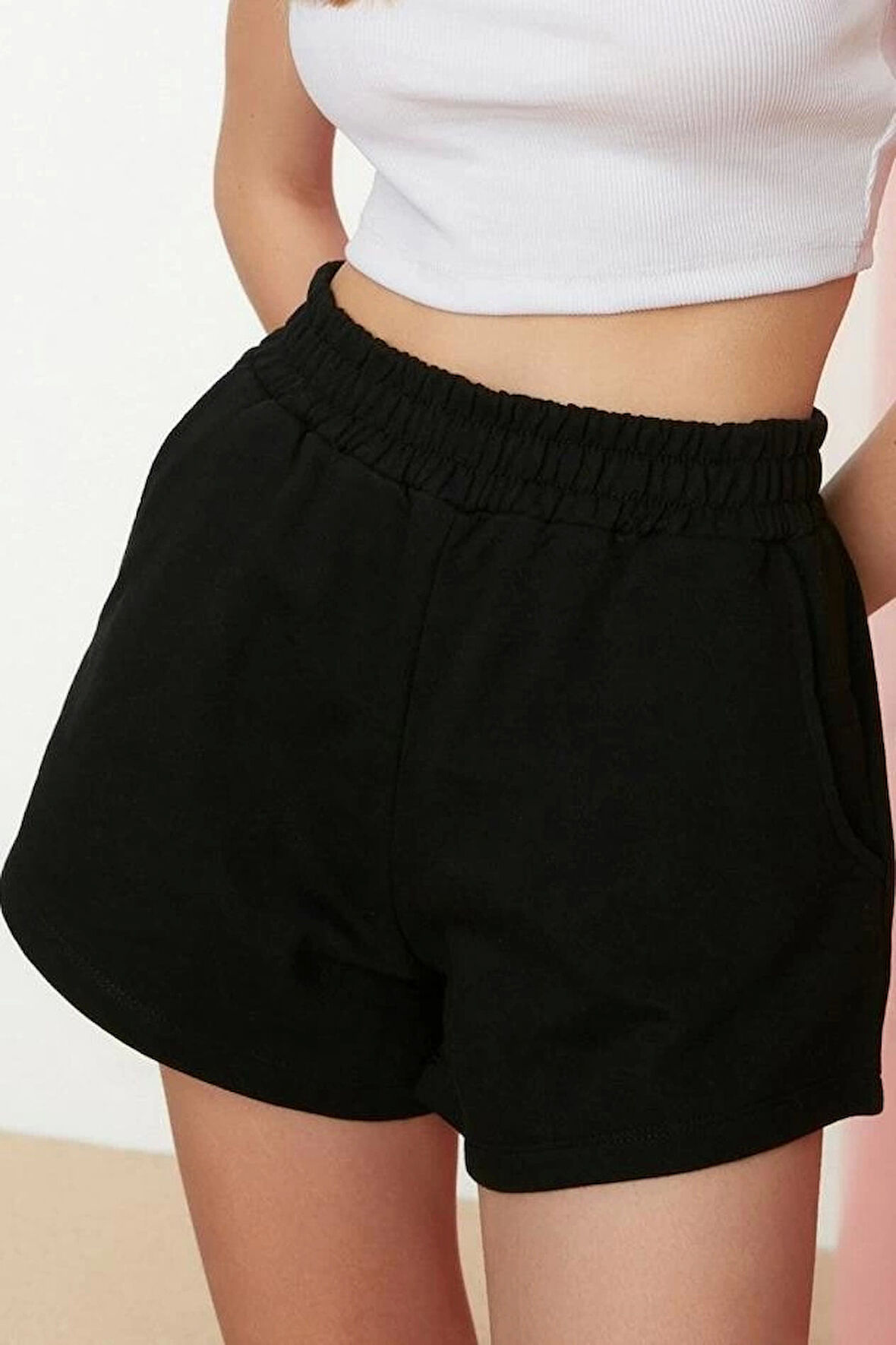 Moda Örme Normal Bel Geniş Paça Gündelik Gri Esnek Şort