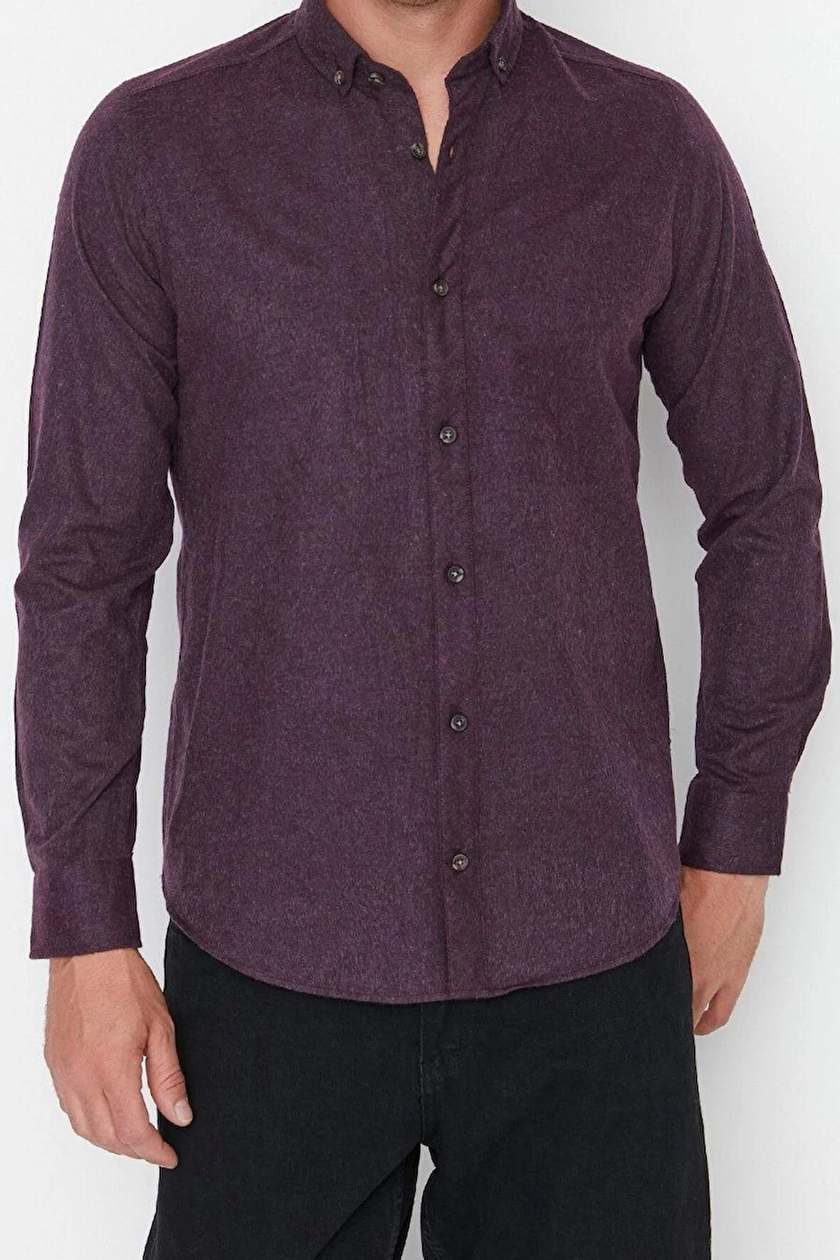 Moda Erkek Düğmeli Yaka Düz Desen Günlük Kışlık Gömlek