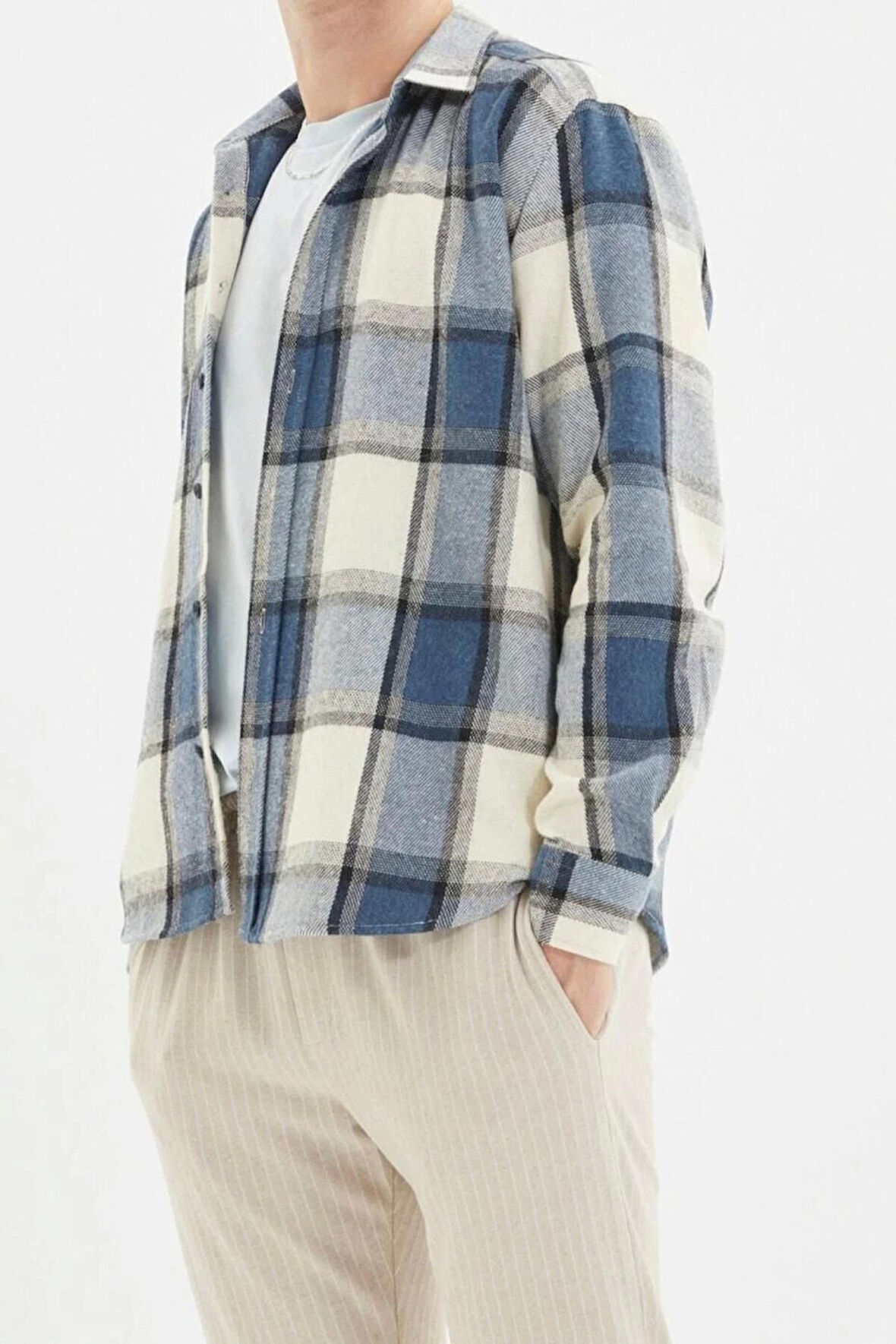 Moda Erkek Gömlek Yaka Ekose Günlük Regular Fit Kışlık Oduncu Kareli Gömlek