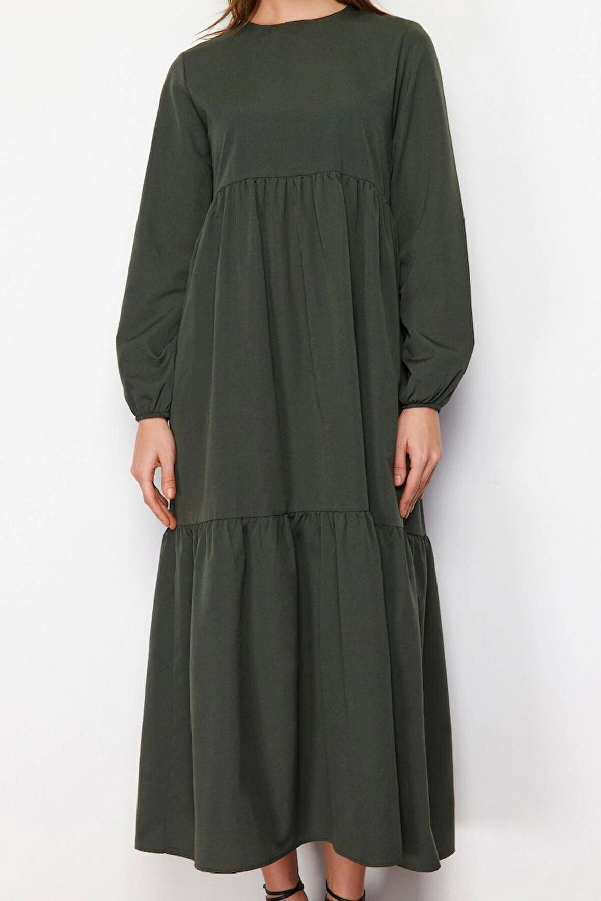 Moda Oversize Günlük Terrycotton Dokuma Bisiklet Yaka Uzun Kol Skater Uzun Boy Tesettür Elbise