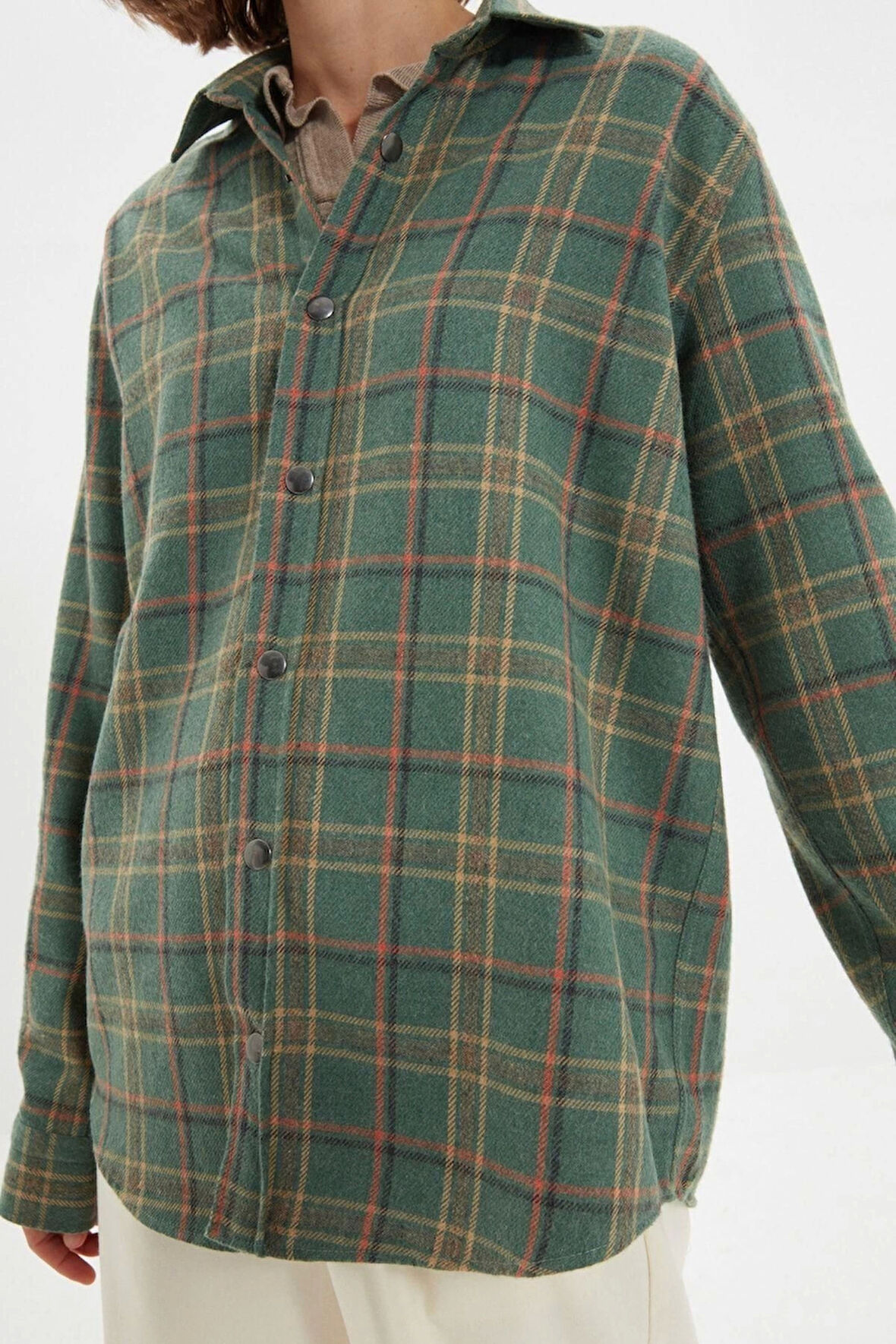 Moda Gömlek Yaka Ekose Günlük Unisex Oversize Çıtçıt Kapamalı Kışlık Oduncu Kareli Gömlek