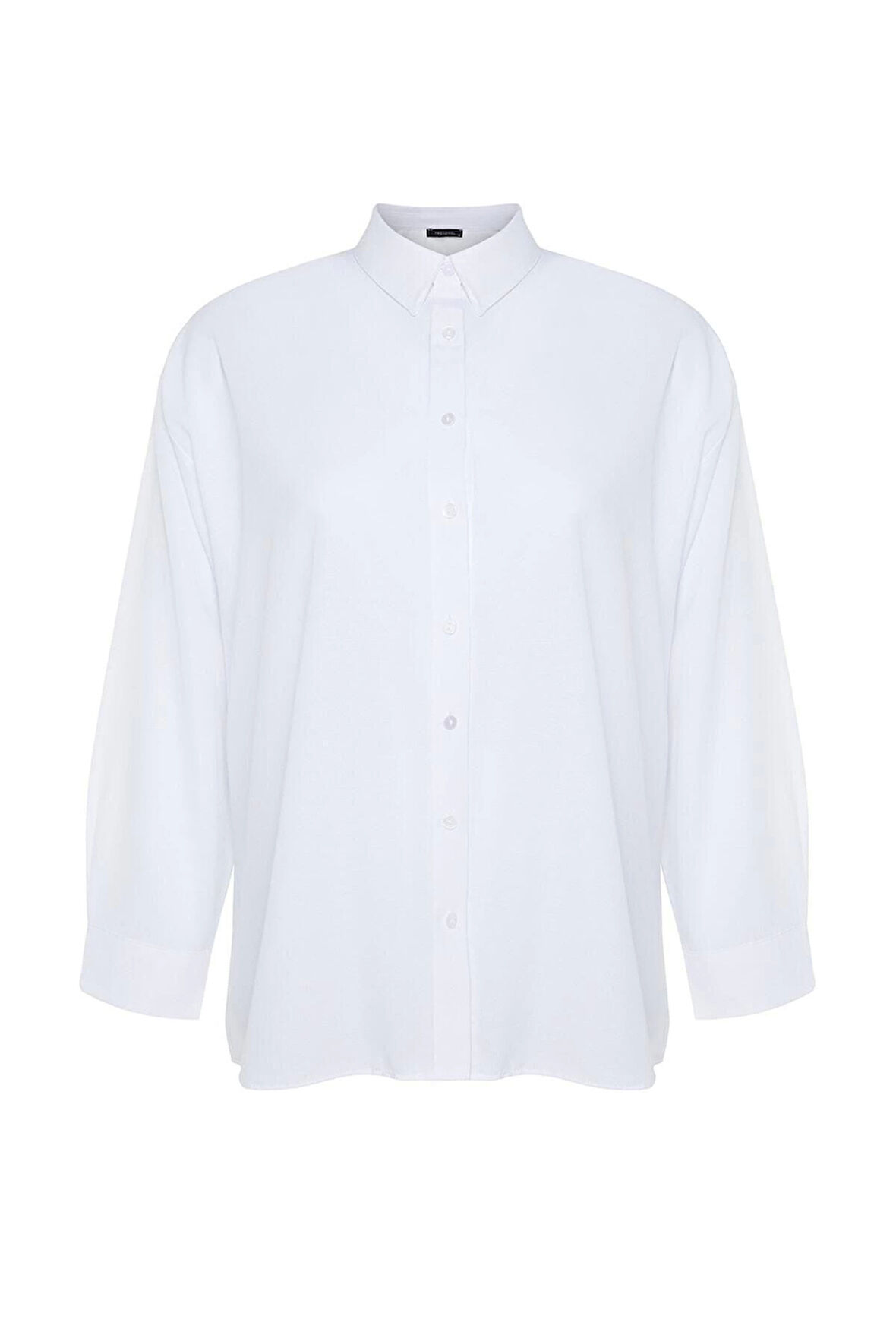 Moda Kadın Büyük Beden Gömlek Yaka Düz Desen Günlük Dokuma Gömlek