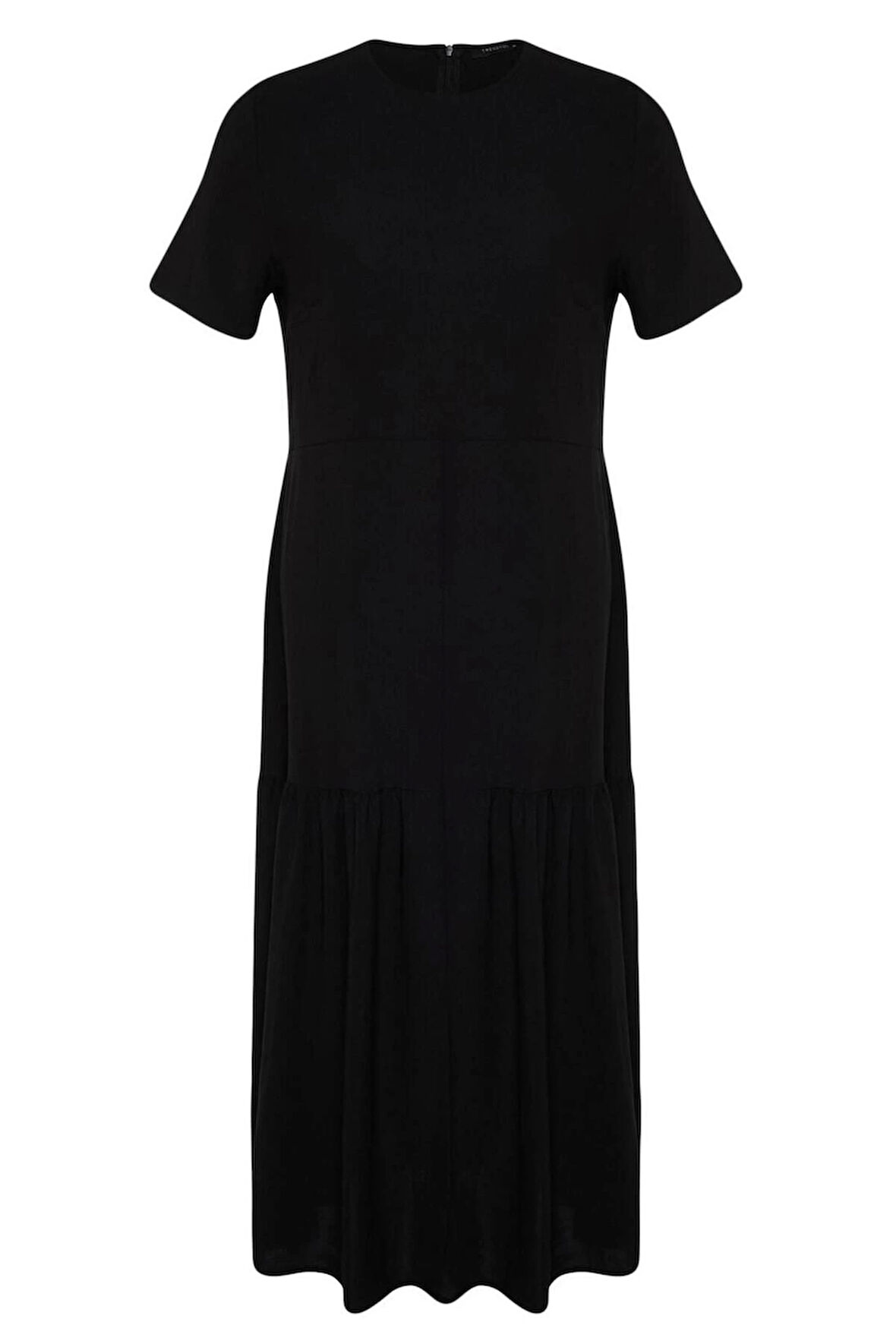 Moda Oversize Casual Günlük Aerobin Dokuma Bisiklet Yaka Kısa Kol A-Line Maxi Boy Büyük Beden Elbise