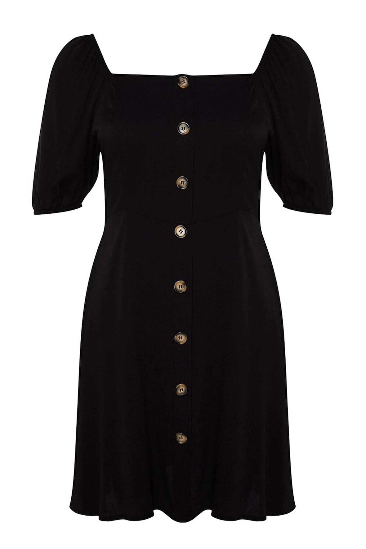 Moda Fit Casual Günlük Shally Dokuma Kare Yaka Kısa Kol A-Line Mini Boy Büyük Beden Elbise