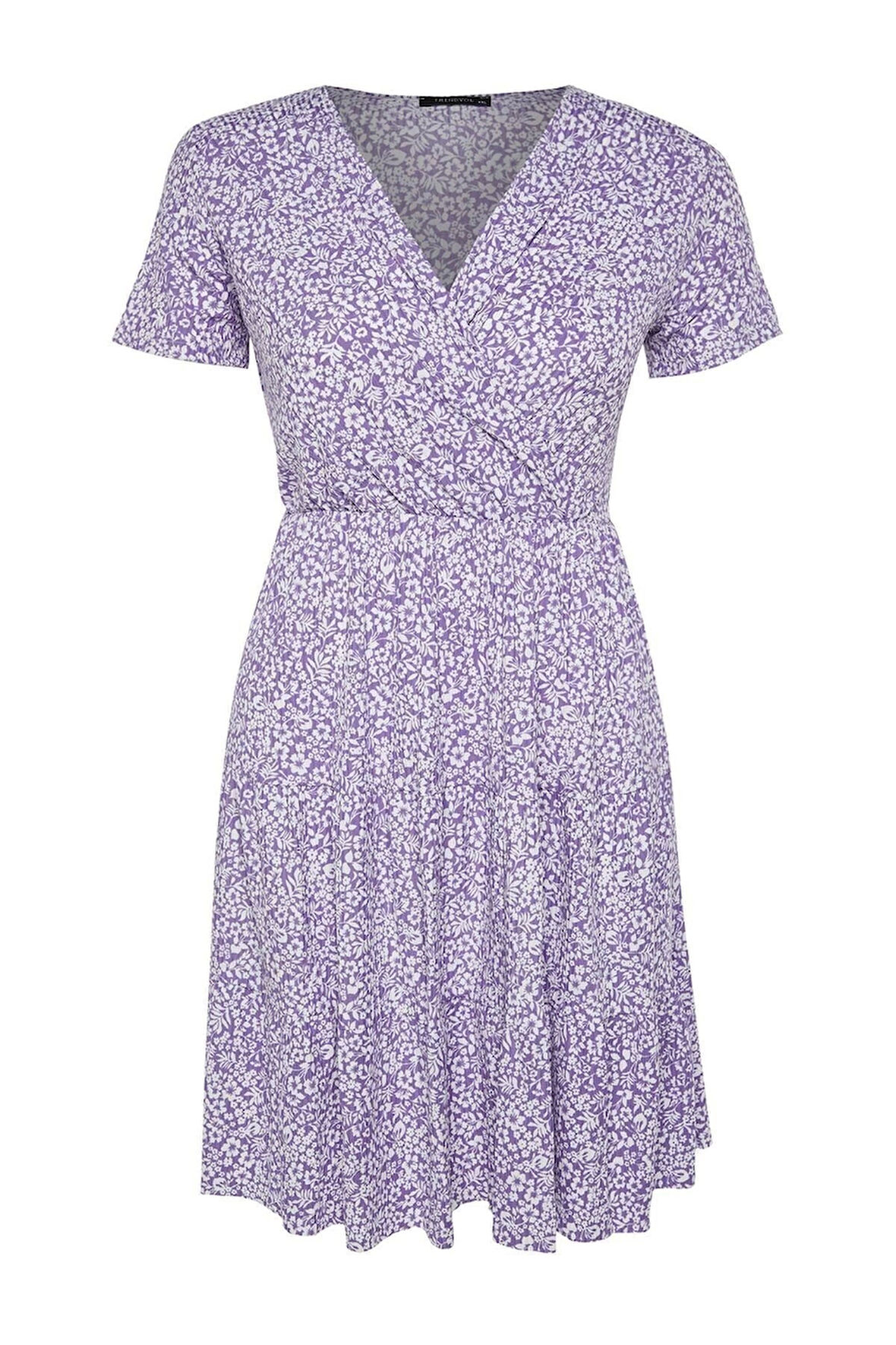 Moda Slim Casual Günlük Bürümcük Örme Kruvaze Kısa Kol Skater Mini Boy Büyük Beden Elbise