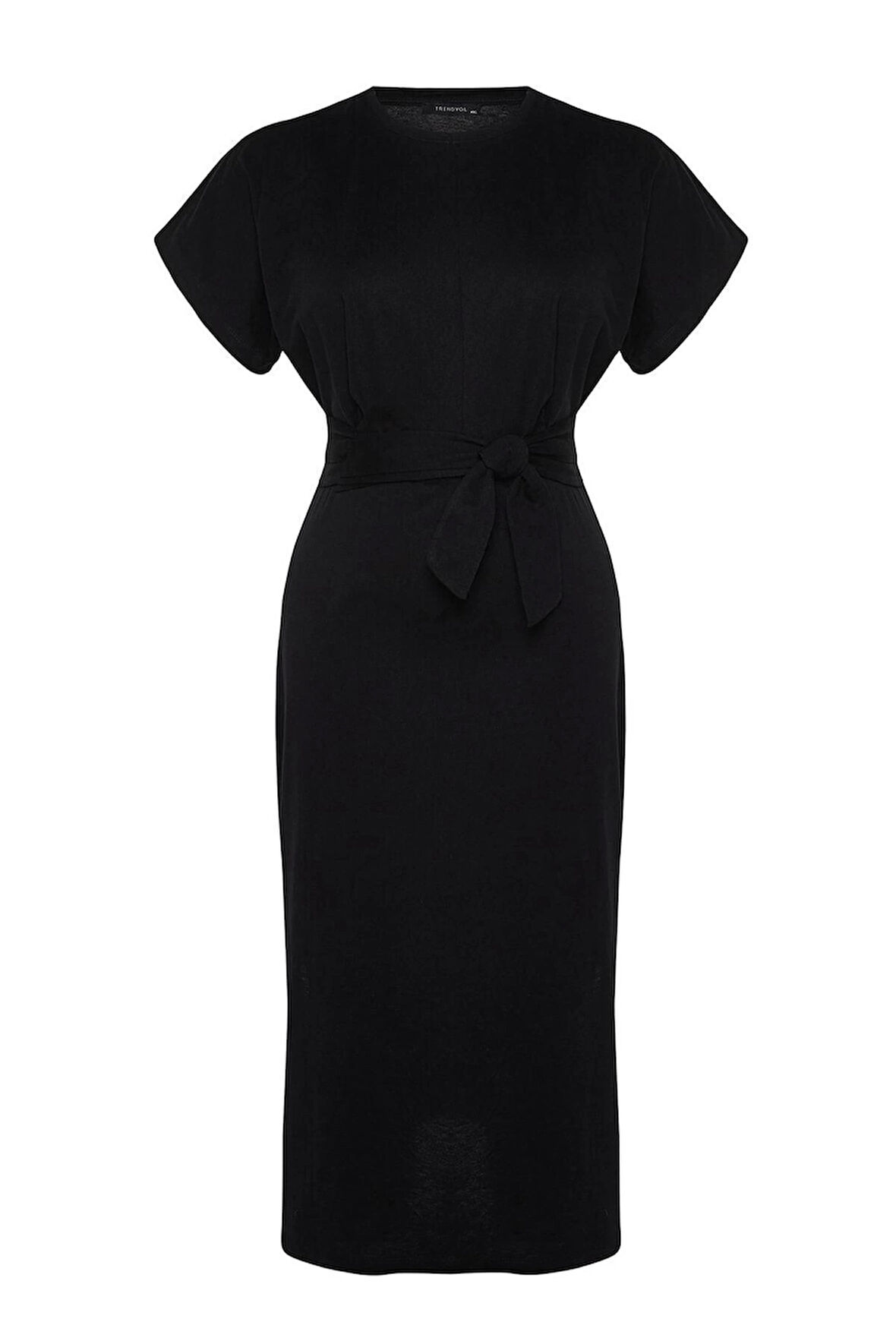 Moda Slim Casual Günlük Süprem Örme Bisiklet Yaka Kısa Kol Shift Midi Boy Büyük Beden Elbise