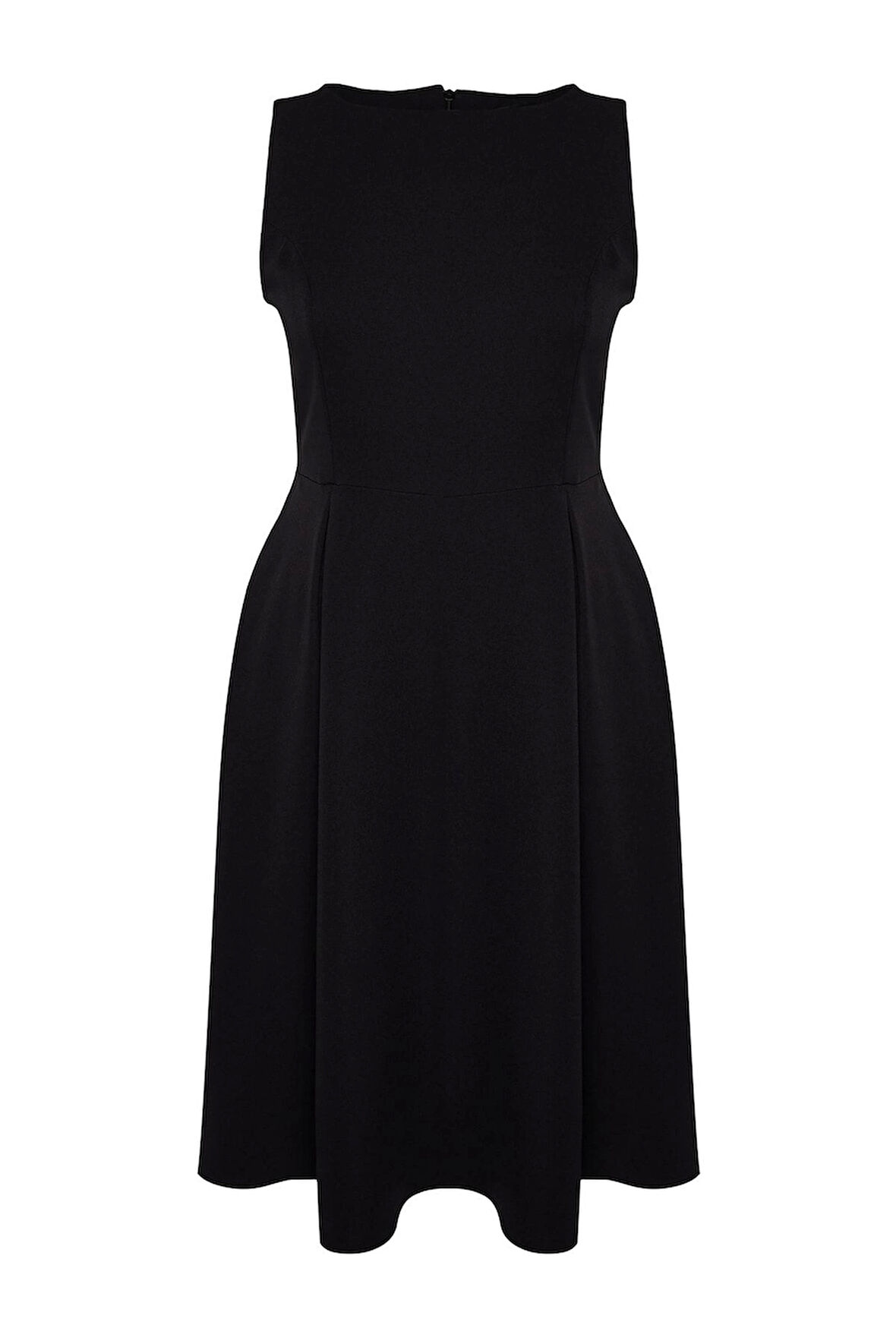 Moda Rahat Gündüz Gece Krep Dokuma Bisiklet Yaka Askılı Kol A-Line Midi Boy Büyük Beden Elbise