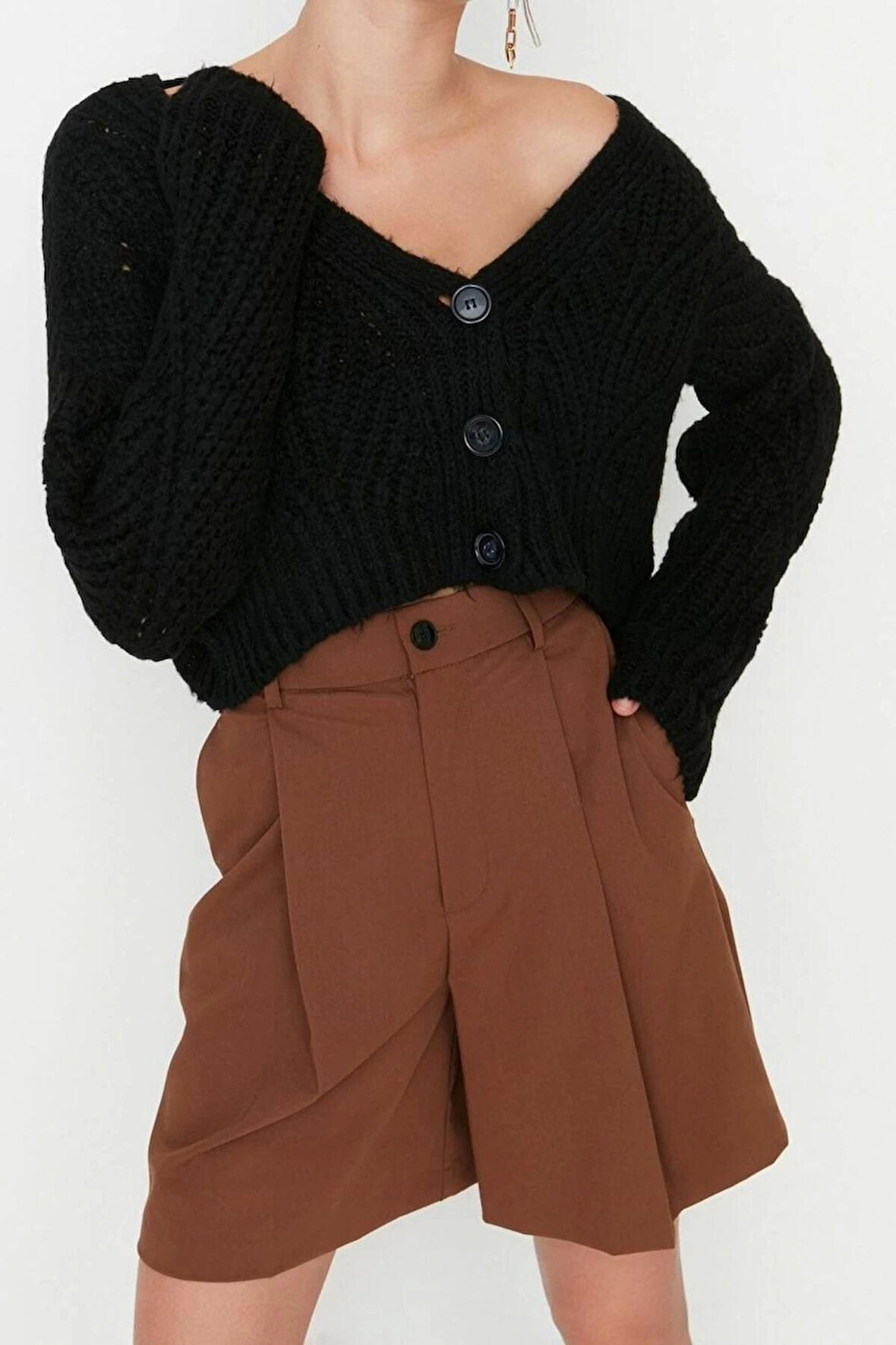Kadın Modern Tarz Regular V Yaka Crop Triko Hırka